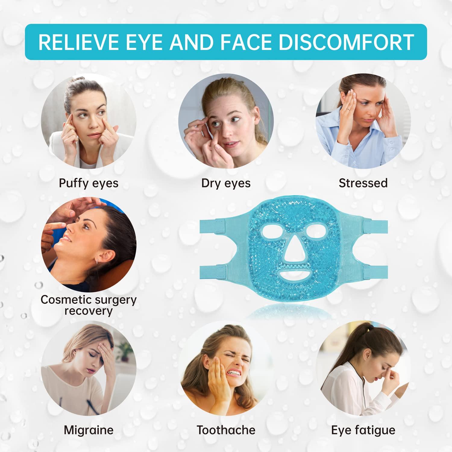 ZNÖCUETÖD Cold Face Eye Mask Ice Pack Reduce Facial Puff, Dark Circles, Gel Beads Hot Heat Cold Compress Pack, Face SPA for Woman Sleeping, Pressure, Headaches, Skin Care, Post Laser Care[Blue] - Image 5