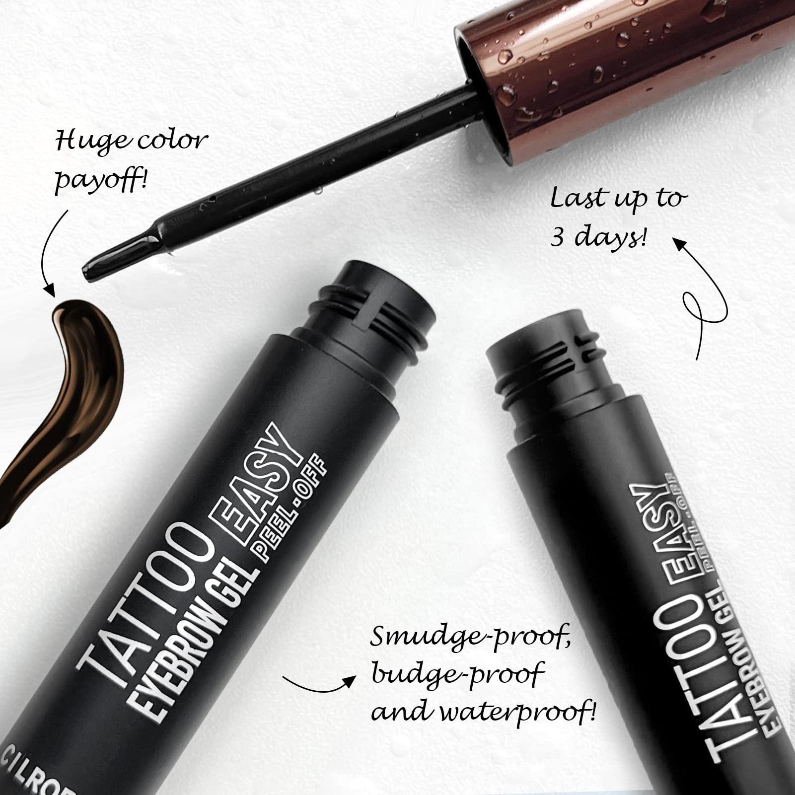 Cilrofelr Tattoo Peel Off Eyebrow Gel Tint, Semi Permanent Tattoo Brow Peel Off Tint Gel, Last Up to 3 Days, Waterproof, Transfer-proof, For Fuller & Defined Looking Brows, Dark Brown (2 Pack) - Image 2