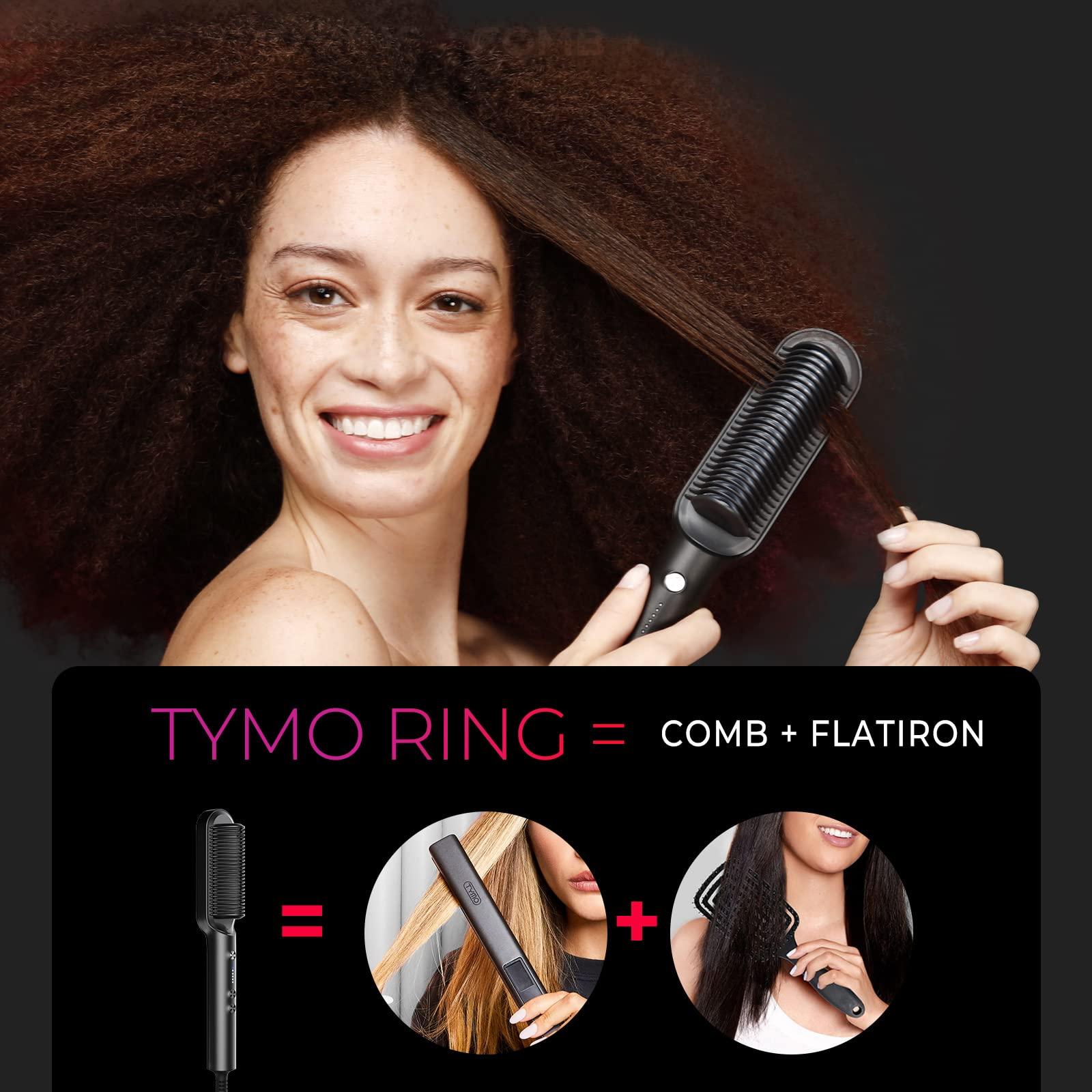 TYMO Ring Hair Straightener Brush Hair Straightener Comb, Straightening Brush, Dual Voltage, for Women, with 5 Temps, 20s Fast Heating, Black - Image 2