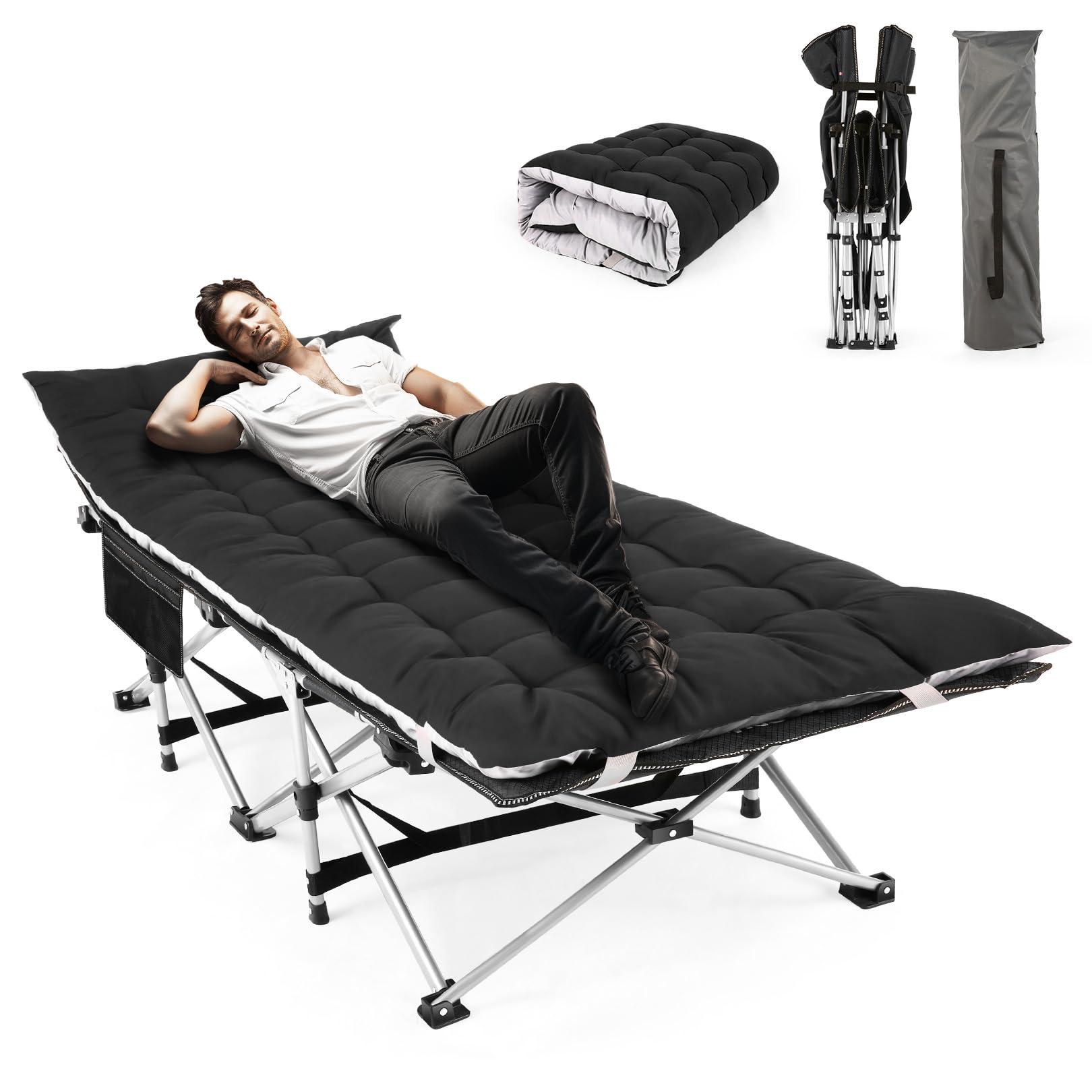 Homdox Camping cot Folding Outdoor Camping Travel Cot and Cot Pad - Quality Lightweight Portable Heavy Duty Adult Travel Cot Double Layer Oxford Portable Travel Camp Cots for Camp/Office/Home