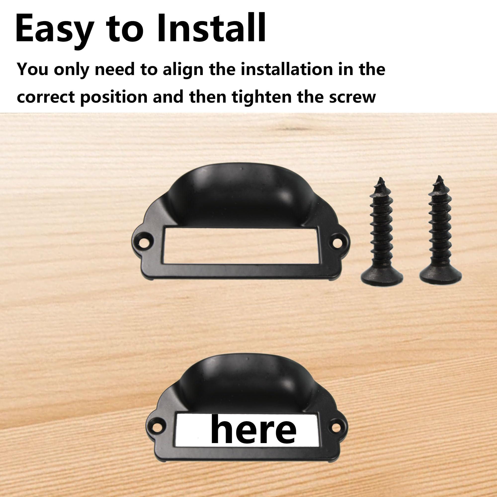 PDETVEO 8PCS Label Tag Frames Pull, Black Card Holder Drawer Handle, Zinc Alloy Catalog Drawer Pulls for Office, Furniture, Cupboard, Box, Case, Hardware (81x40mm) - Image 5