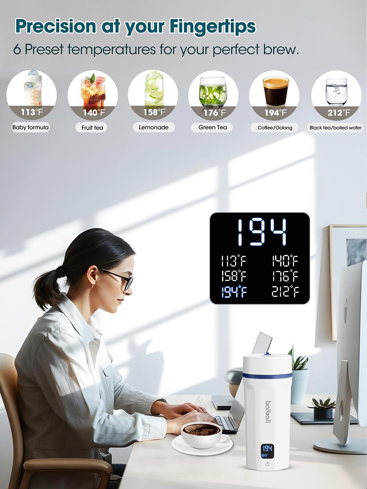 balbali 18.6oz Portable Kettle for Travel 100-250V Dual Voltage for International/Global/Europe - 6 Preset Travel Electric Kettle Hot Water Boiler/Heater/Warmer/Tea Maker - White - Image 5
