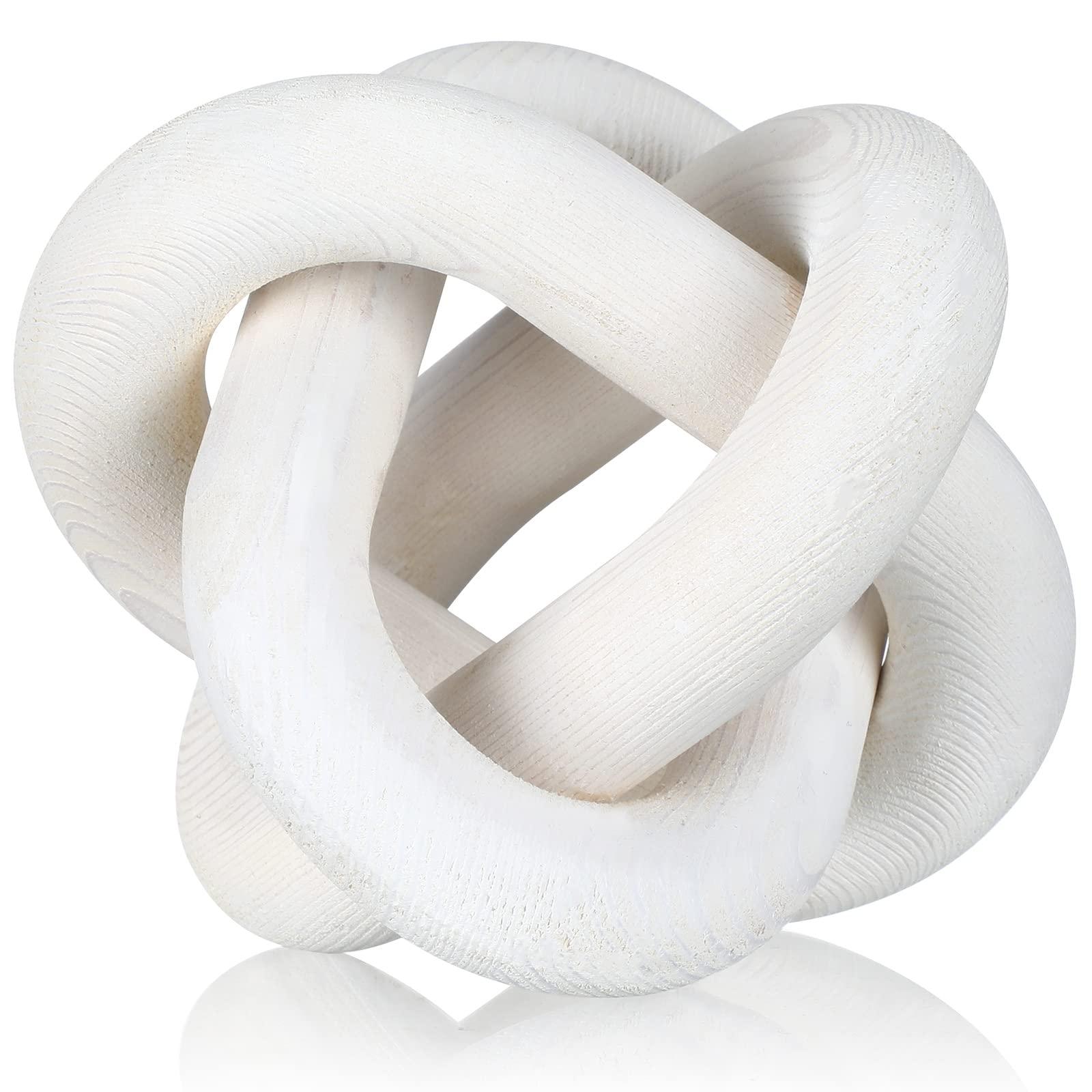 Yalikop 3 Link Wood Knot Decor - Hand Carved Coffee Table Decoration, Boho Chain Link Decor, Modern Shelf, Rustic Objects for Home Living Room Bedroom(White)