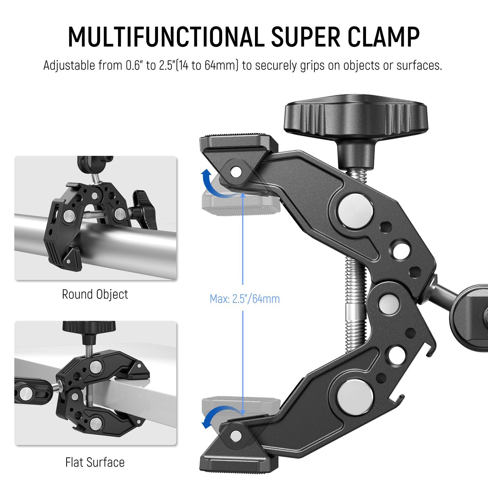 NEEWER Super Clamp with 3" Dual Ballhead Magic Arm, Cold Shoe, 1/4" Threads, Phone/Action Camera Mount Adapter for Desk Tripod Tube Crossbar Gimbal Rods Compatible with SmallRig GoPro DJI, ST83 - Image 3