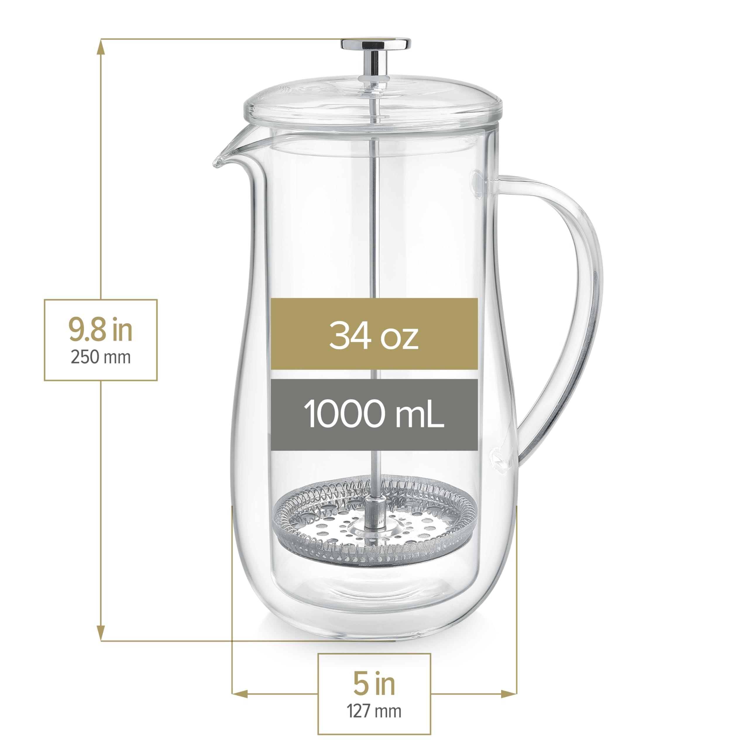 Teabloom Insulated Double-Walled Glass French Press – 100% Plastic-Free Tea & Coffee Press for Pure, Rich Flavor | 34 oz Precision Brewer | Connoisseur's Choice - Image 2