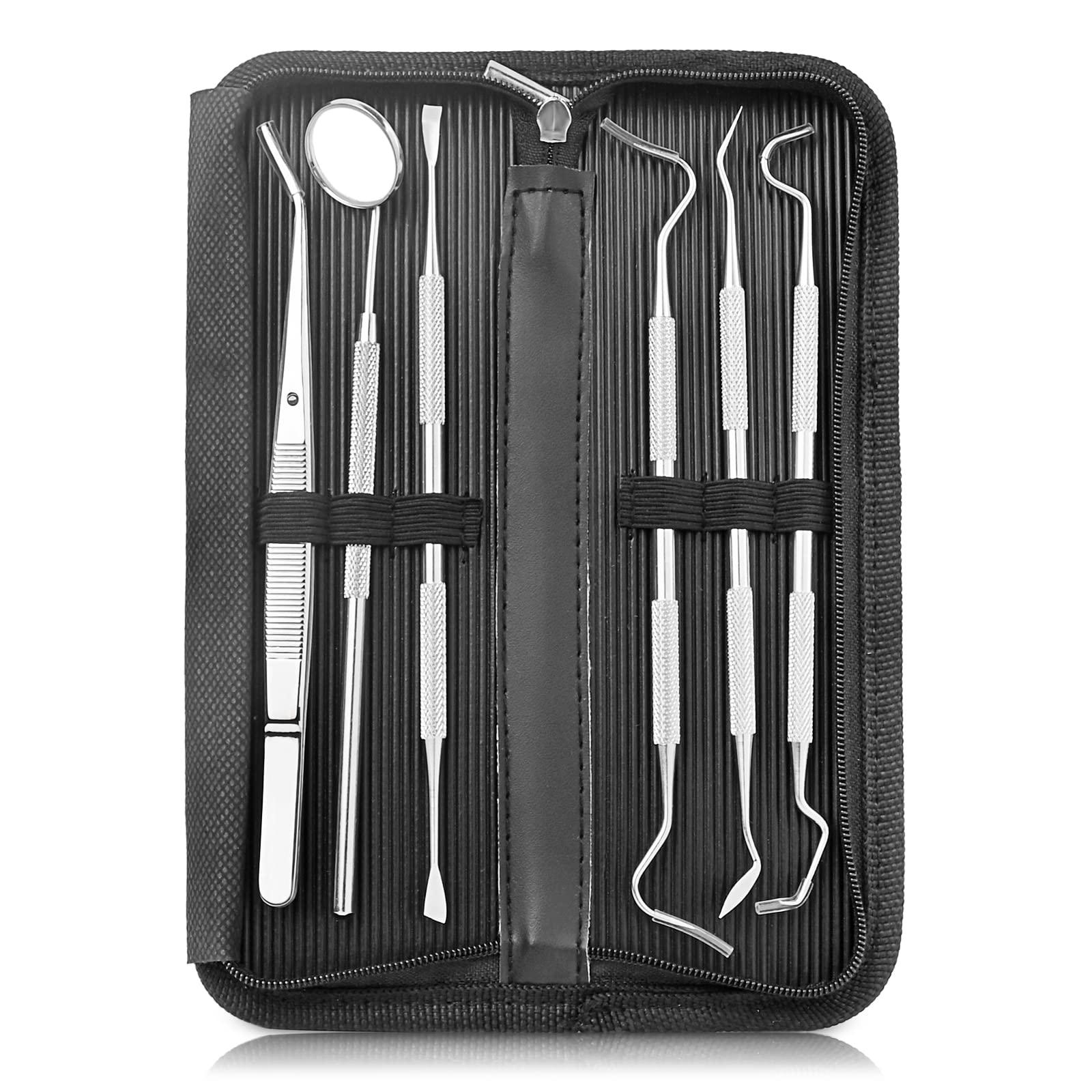 Professional Dental Tools Kit,6 PCS Teeth Cleaning Tools Set,Oral Care Kit with Tooth Pick, Dental Mirror, Tartar Scraper, Dental Probe, Dental Scaler, Dental Tweezer for Personal & Pet Oral Care Use