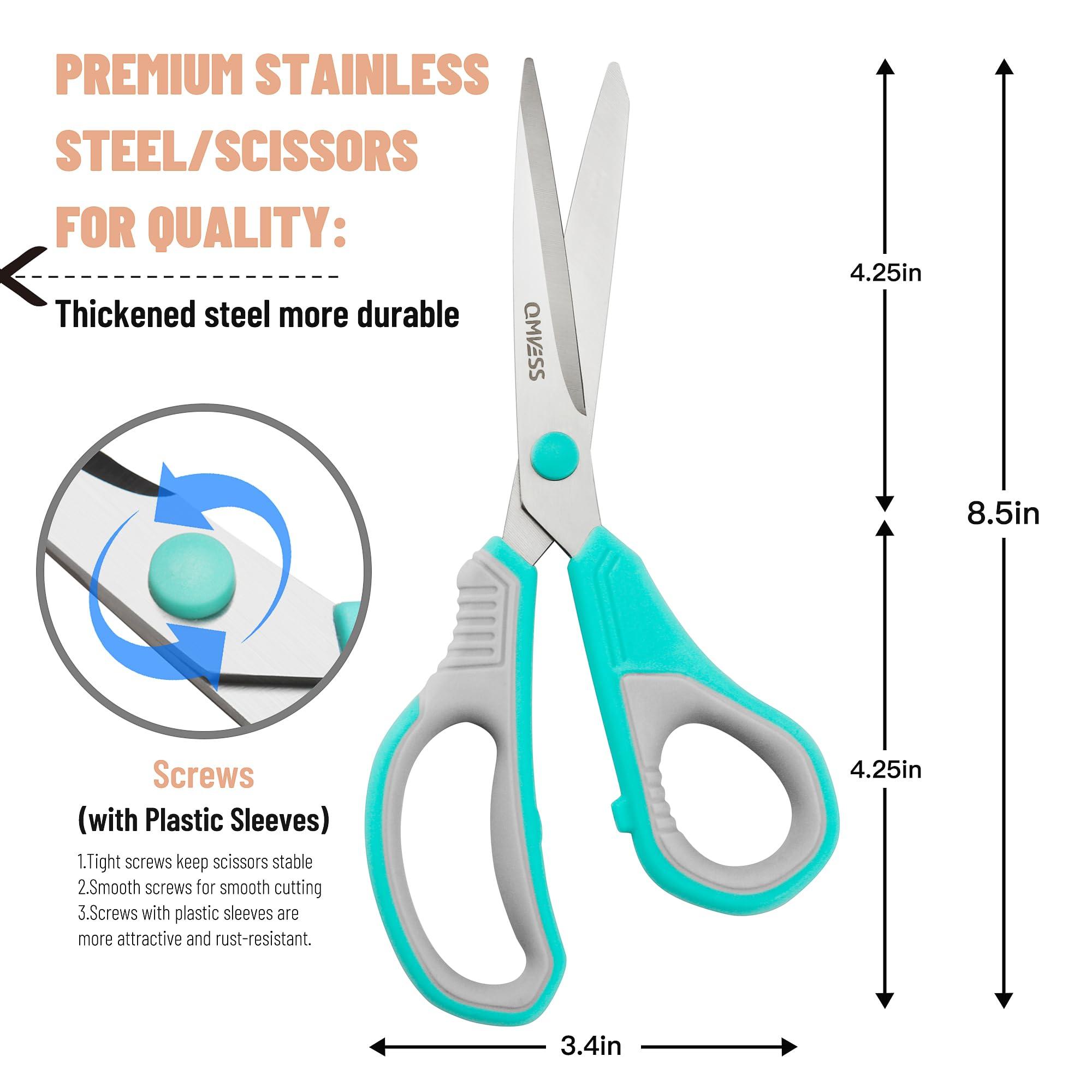 QMVESS 8.5" Scissors All Purpose 3 Pack, Ultra Sharp 2.5mm Thick Blade Scissors for Office, Professional Ergonomic Comfort Grip for Office School Home Fabric Sewing DIY Craft Cutting General Use - Image 3