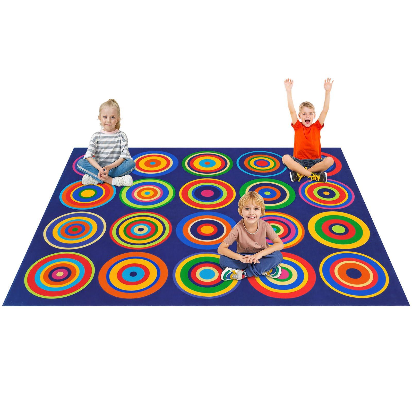 Large Classroom Rug Colorful Sit Spots Kids Rugs for Preschool Non Slip Floor Carpet Fun Playmat for Daycares Playroom Elementary Nursery Decor, Seats 20, 6'X8'4", Blue - Image 9