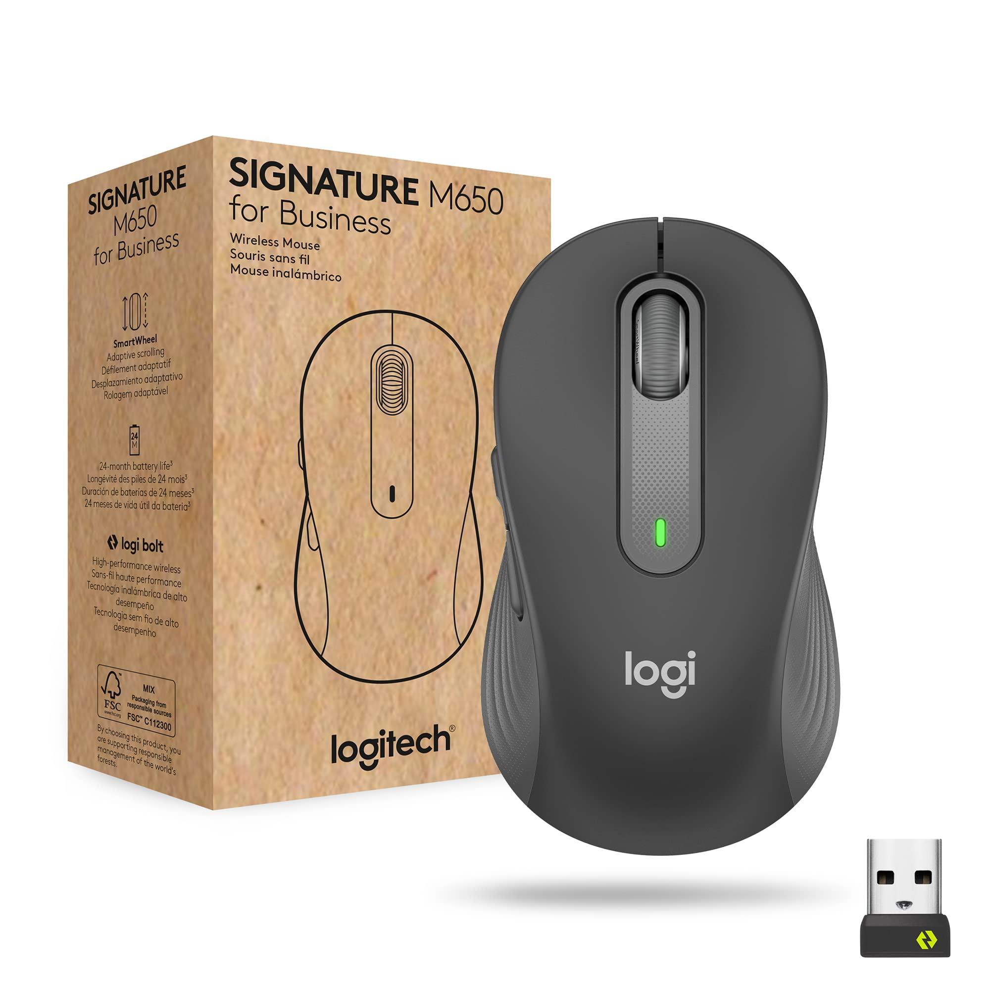 Logitech Signature M650 for Business Wireless Mouse, for Small to Medium Sized Hands, Logi Bolt, Bluetooth, SmartWheel - Graphite