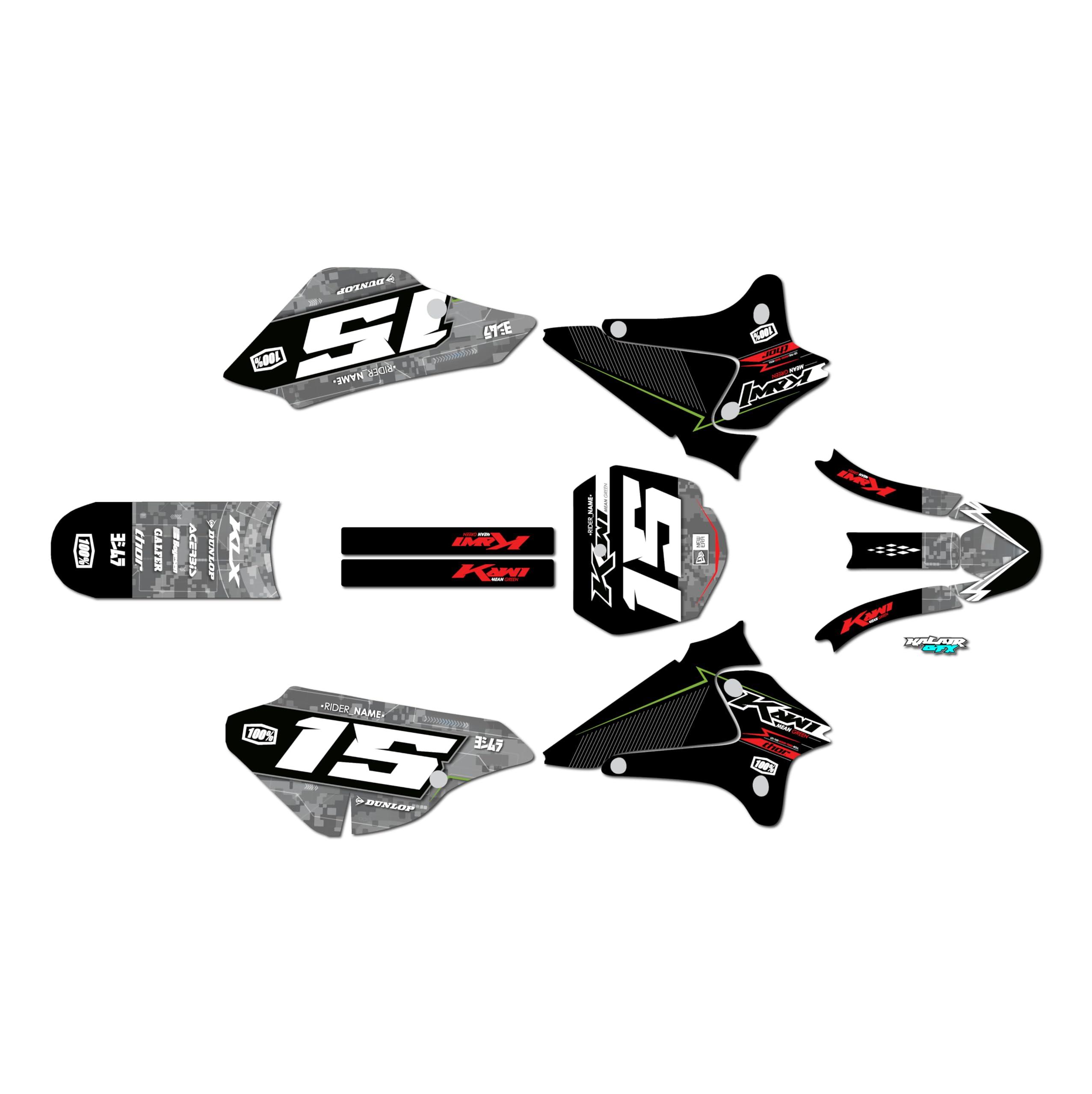 Kalair GFX Graphics Kit for Kawasaki KLX 125 (2003-2007) Cyberware Series Red 21 Mil - Dirt bike Custom Racing Graphics Decals Stickers Kit, no-plastics