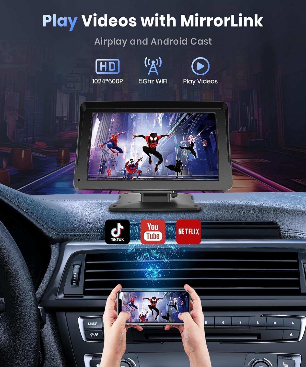 Podofo Portable Car Stereo Wireless Carplay Android Auto,7 Inch Touch Screen Car Radio with Bluetooth Hands-Free/Mirror Link/Maps Navigation/Voice Control/TF Card/AUX,for Cars, Trucks, SUVs - Image 5