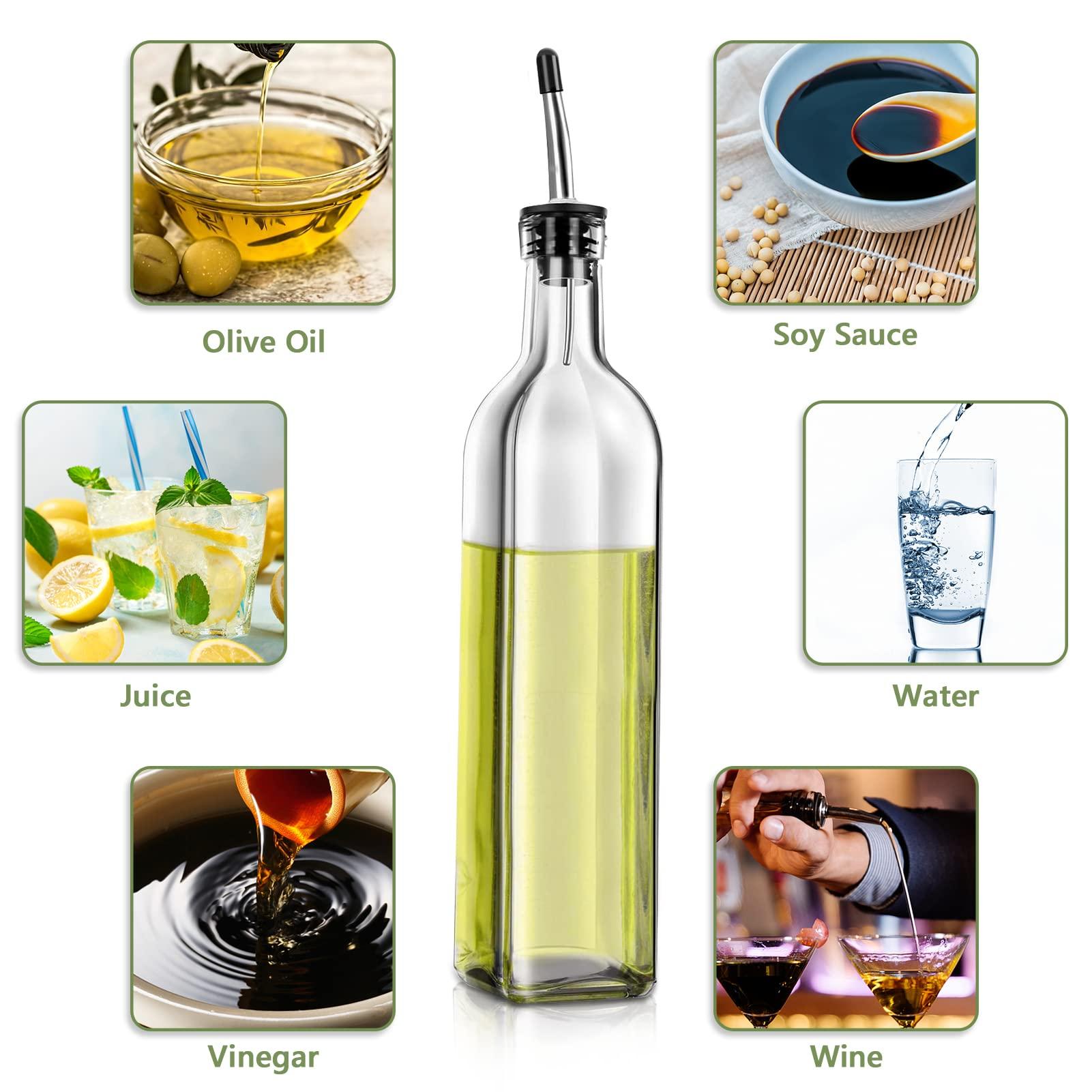 Leaflai Olive Oil Dispenser Bottle, 2 Pcs Glass Olive Oil Dispenser and Vinegar Dispenser Set with 2 Stainless Steel Pourers, 4 Labels,1 Brush and 1 Funnel Oil Bottles for Kitchen (500ml) - Image 8