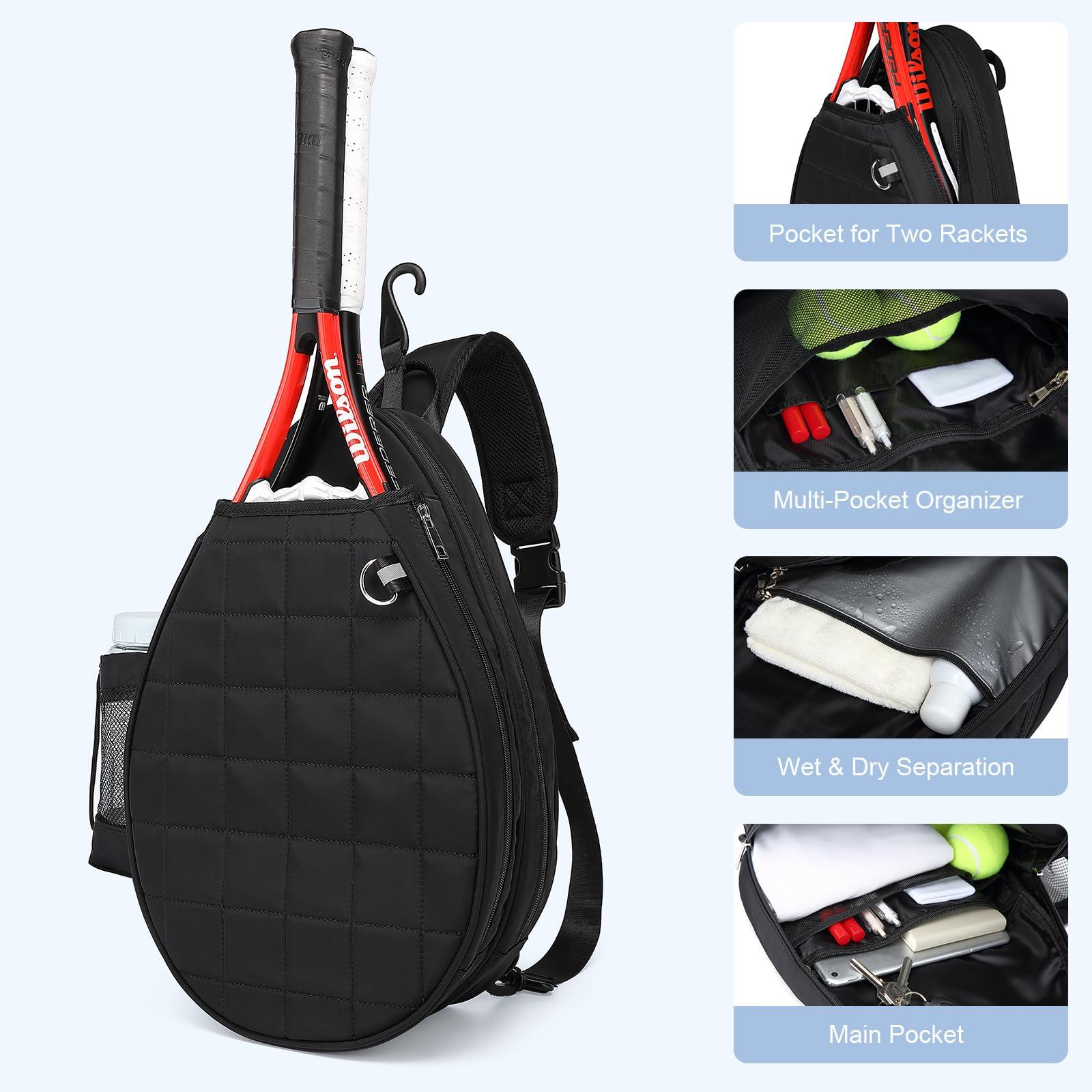 KAVIGOR Tennis Bag, Tennis Backpack Holds 2 Rackets, Quilted Crossbody Sling Bag, Waterproof Pickleball Bags with Safety Pocket for Women and Men - Image 2