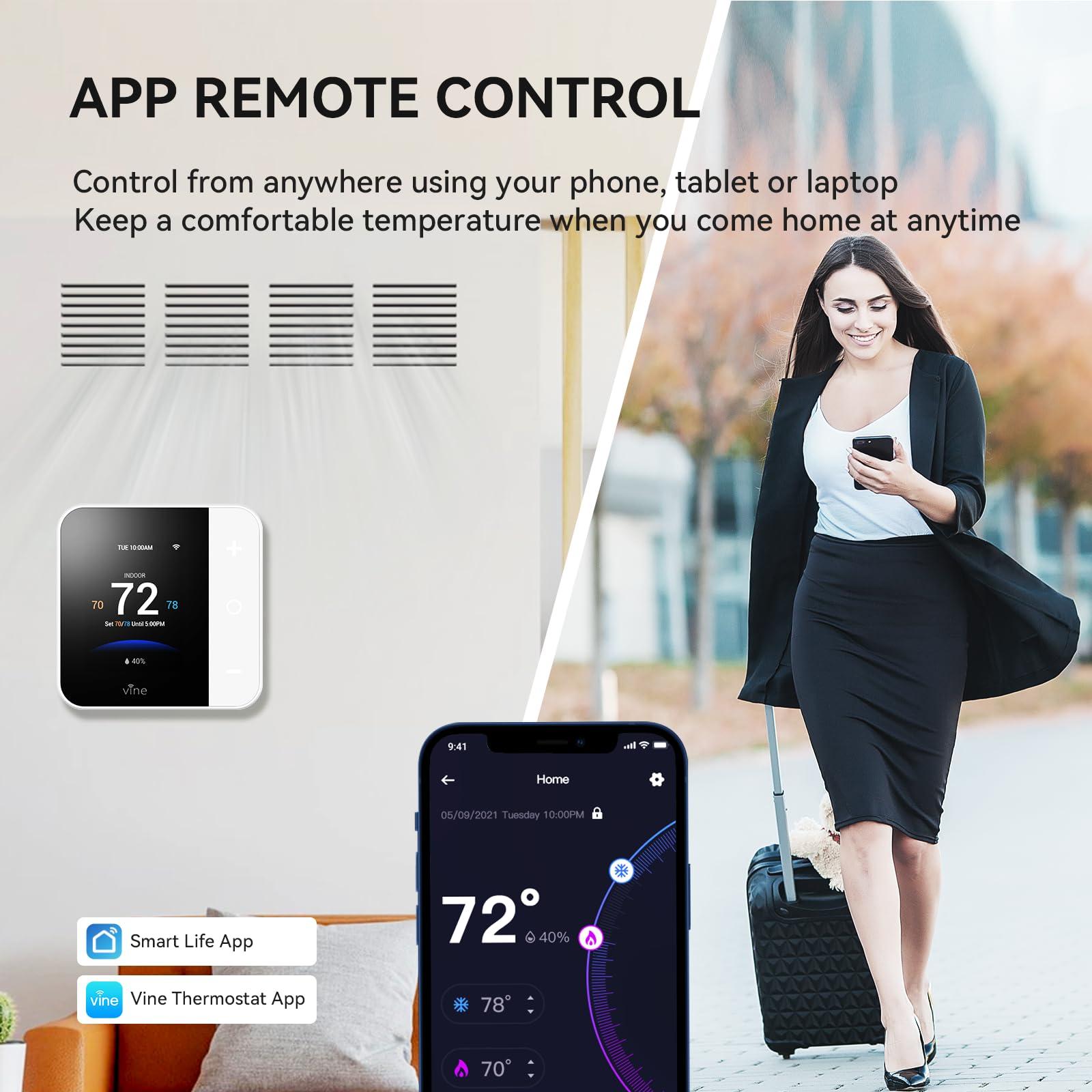 Vine Thermostat for Home with Touchscreen Color Display, WiFi Smart Thermostat Compatible with Alexa and Google Assistant, 7day/8period Programmable, Energy Saving, C-Wire Required, Screen Size 2.8" - Image 6