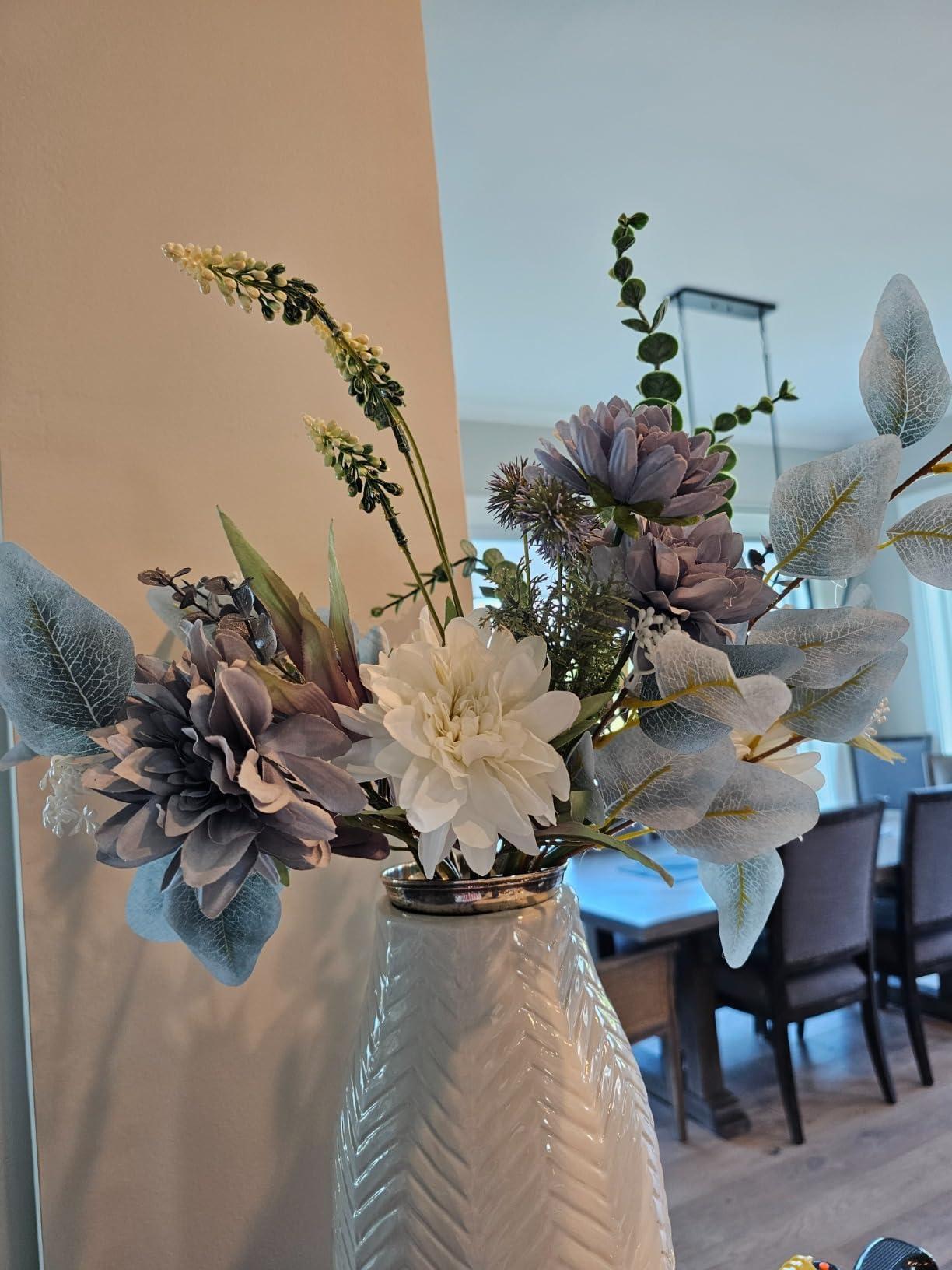 Fake Artificial Flowers Bouquet for Decoration, Silk Floral Arrangements Faux Flowers Plant Wedding Bride Bouquets Tables Centerpieces for Rustic Home Decor Indoor Vase Floral Table Decor (Blue White) - Image 4