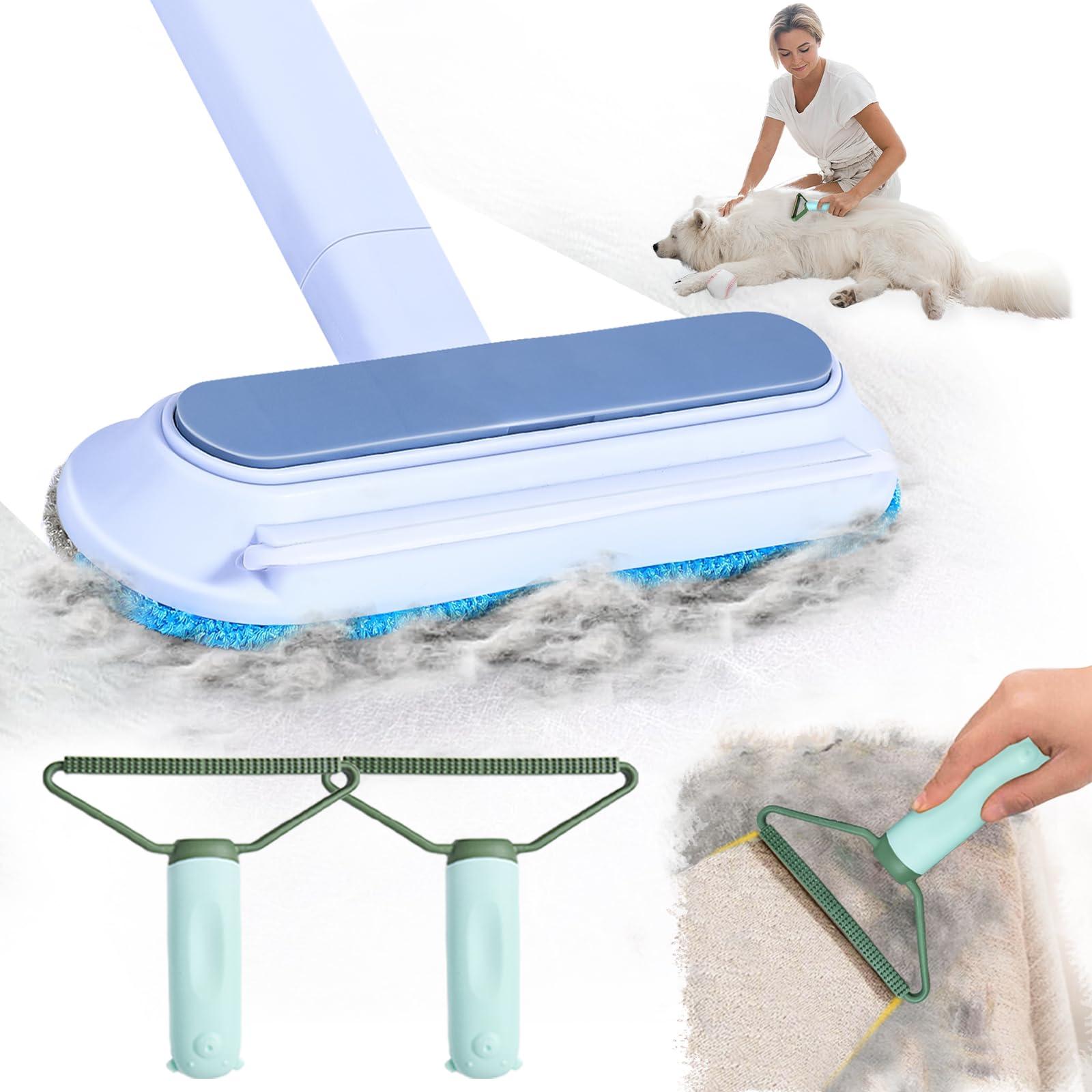 Multifunctional Pet Hair Remover,2 Pcs Carpet Scraper,4 in 1 Dog Hair Remover, Reusable Cat Hair Remover for Dog and Cat,Adjustable Lint Brush for Carpet,Sofa,Bedding,Clothes and Furniture,Blue