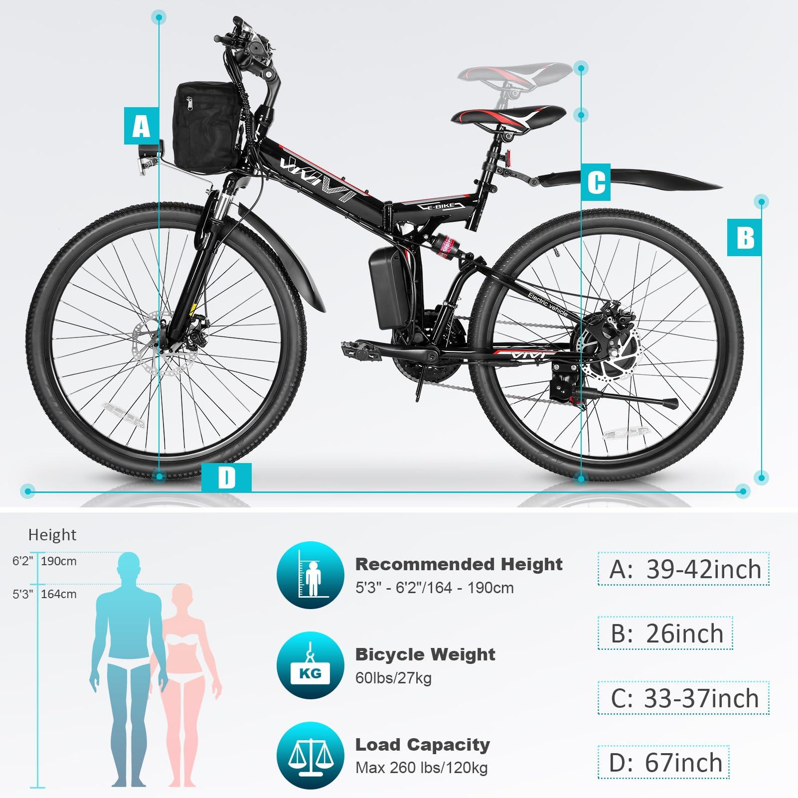 Vivi M026TGB Electric Bike 26" Electric Bike for Adults, Peak 750W Folding Electric Mountain Bike, 48V Removable Lithium Battery, 21 Speed, Top 22 Mph, Up to 50 Miles, Dual Shock Absorber, UL 2849 - Image 6