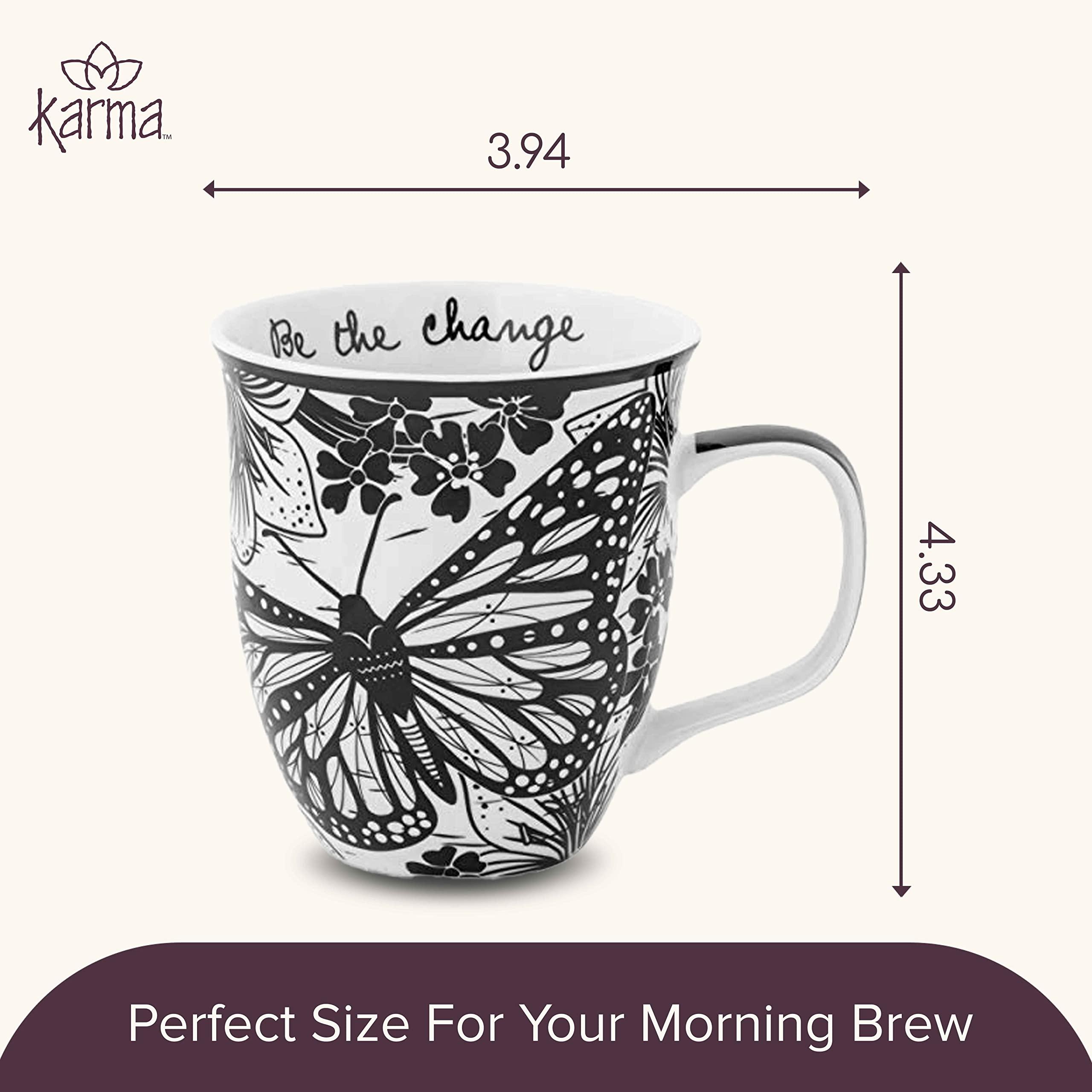 Karma Gifts 16 oz Black and White Boho Mug Butterfly - Cute Coffee and Tea Mug - Ceramic Coffee Mugs for Women and Men - Image 3