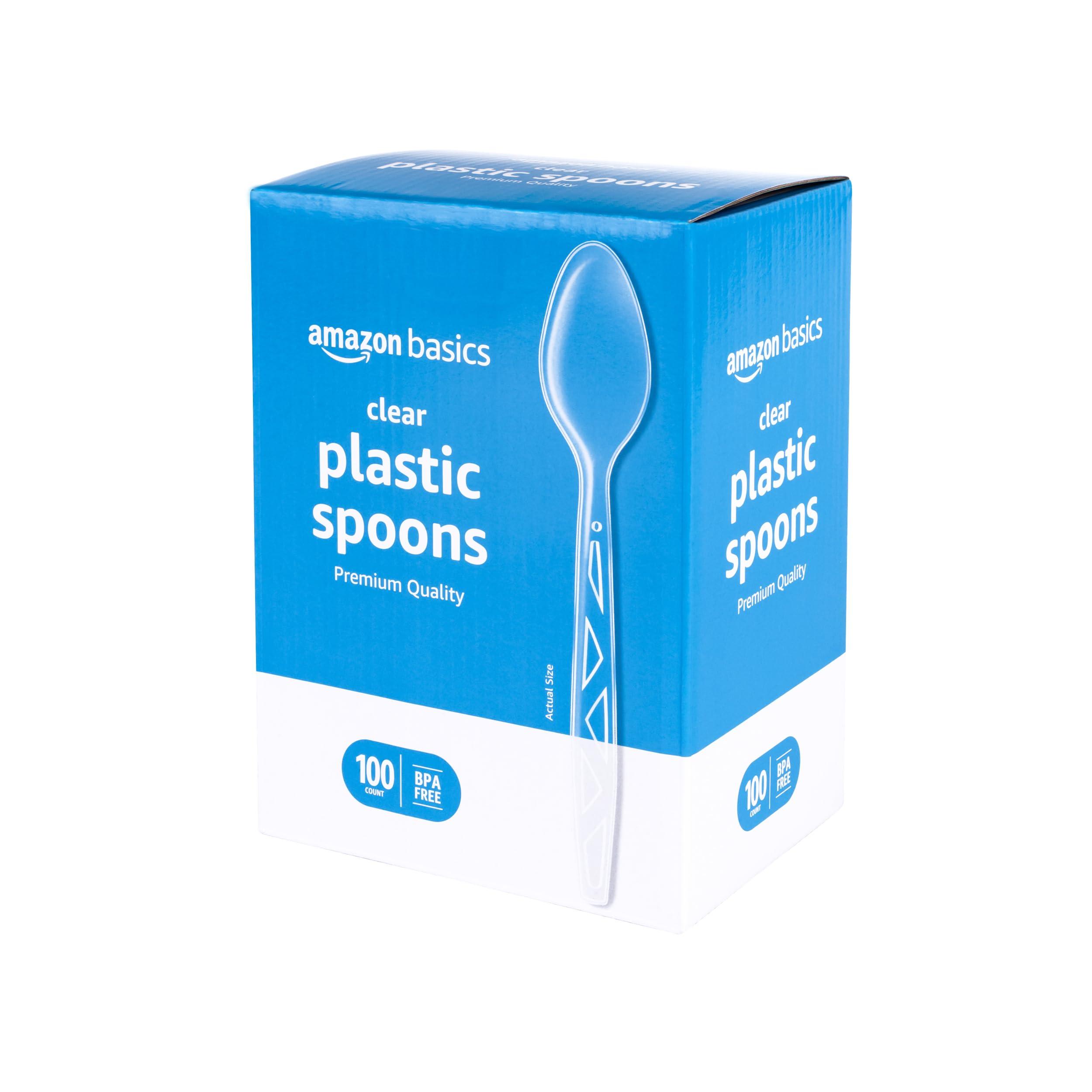 Amazon Basics Disposable Clear Plastic Spoons, Premium Quality, 100 Count, Large Pack