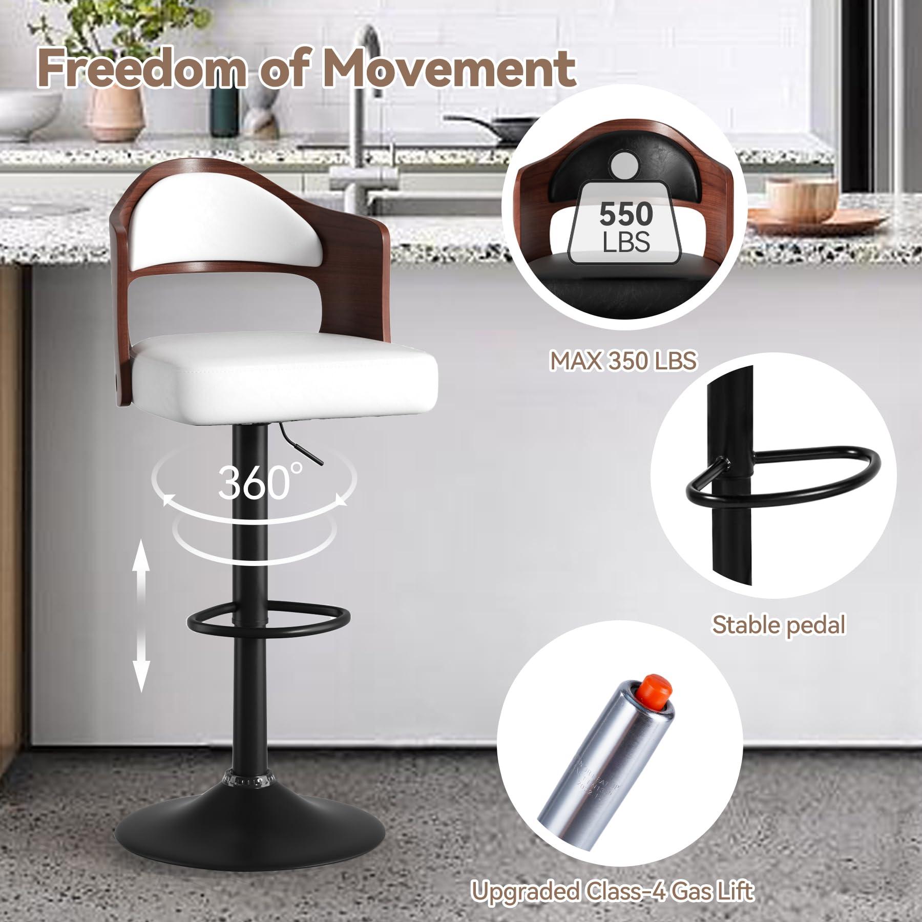 Nalupatio Swivel Bar Stools Set of 3 Seat Adjustable Height 24.5-33.5IN, Wooden Barstools PU Leather Upholstered Bar Chairs with Back & Footrest for Bar Kitchen Dining Room - Image 4
