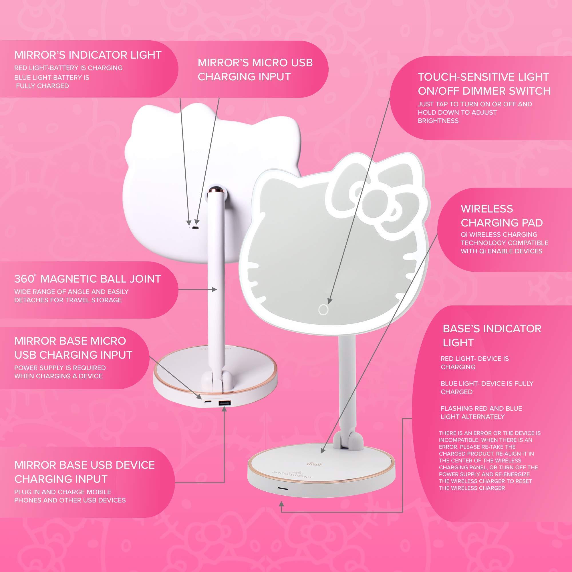 Impressions Vanity Hello Kitty Tabletop Mount LED Rechargeable Makeup Mirror with 360 Degree Rotation, Touch Sensor Desk Mirror with Light Strip and Adjustable Brightness - Image 6