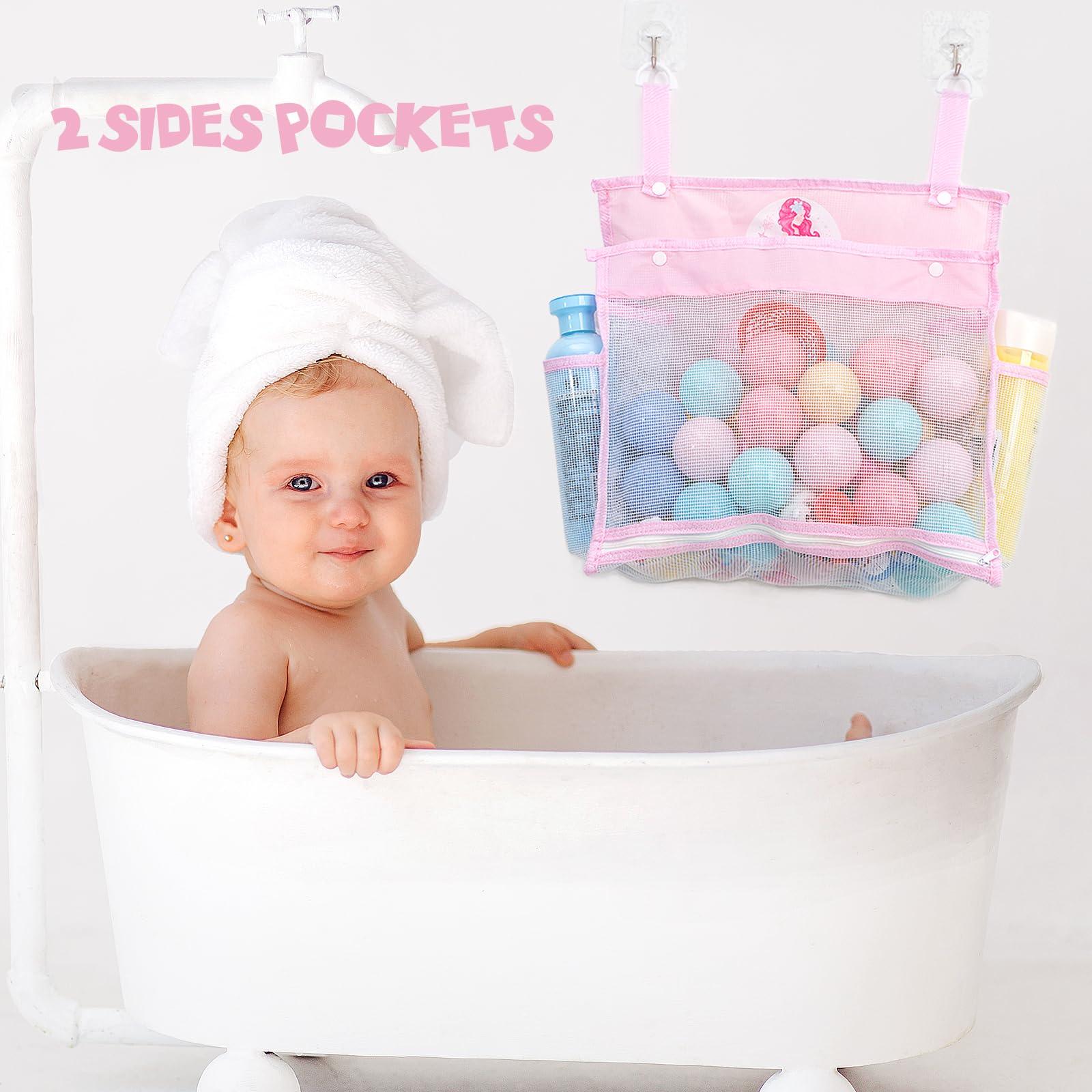 Gealaek Bath Toy Organizer Storage for Kids Mesh Bath Toy Holder with Large Capacity Multiple Hanging Options & Bottom Zipper for Easy Access (Pink Mermaid) - Image 6
