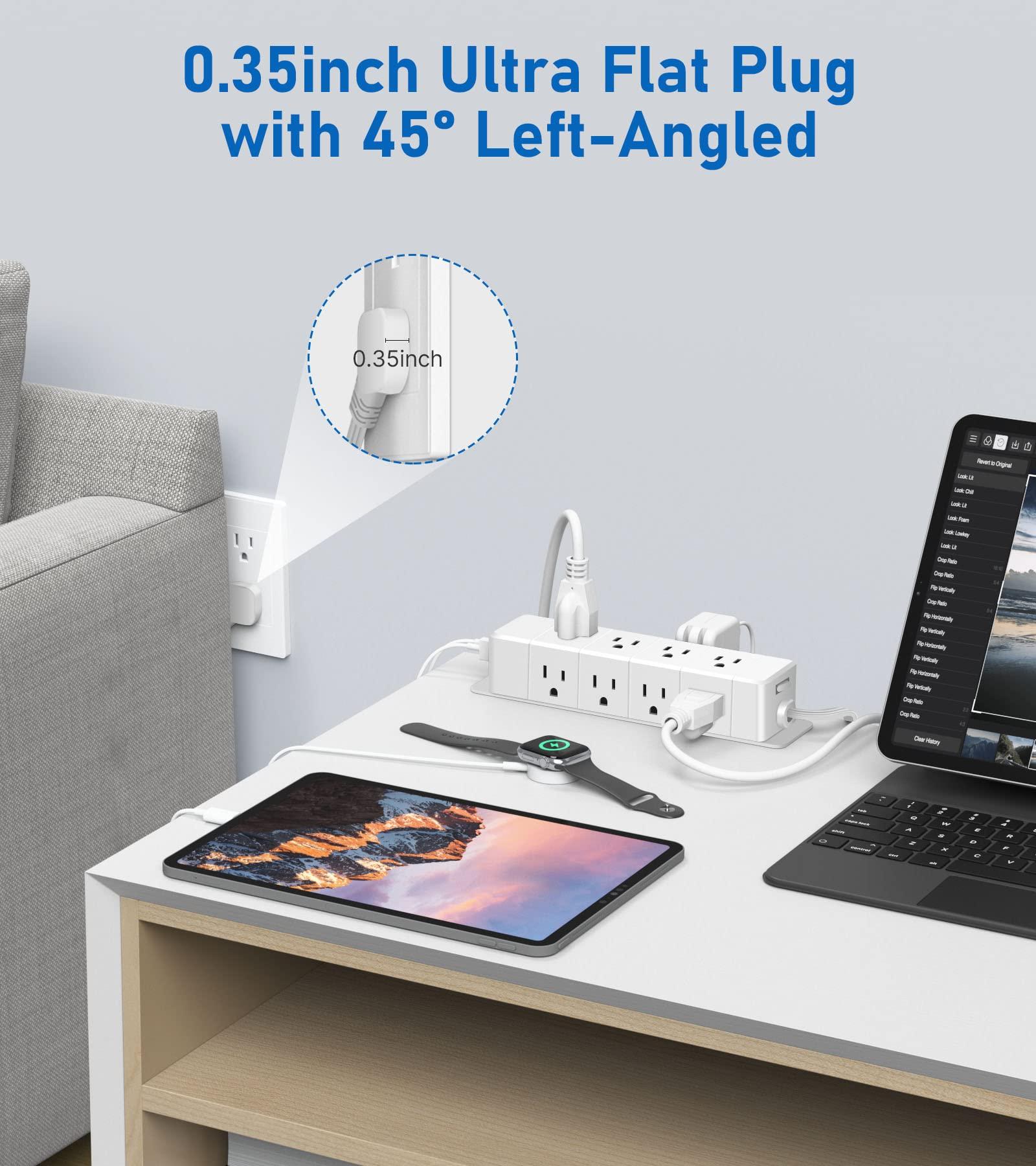 30W USB C Power Strip Surge Protector,Ultra Thin Flat Plug Power Strip 4 Side 12 Outlets,PD Fast Charing,2 USB-C, 2 USB-A(4 USB Total 40W),6ft Slim Extension Cord,16 in 1 Desk Power Bar,1200J White - Image 4