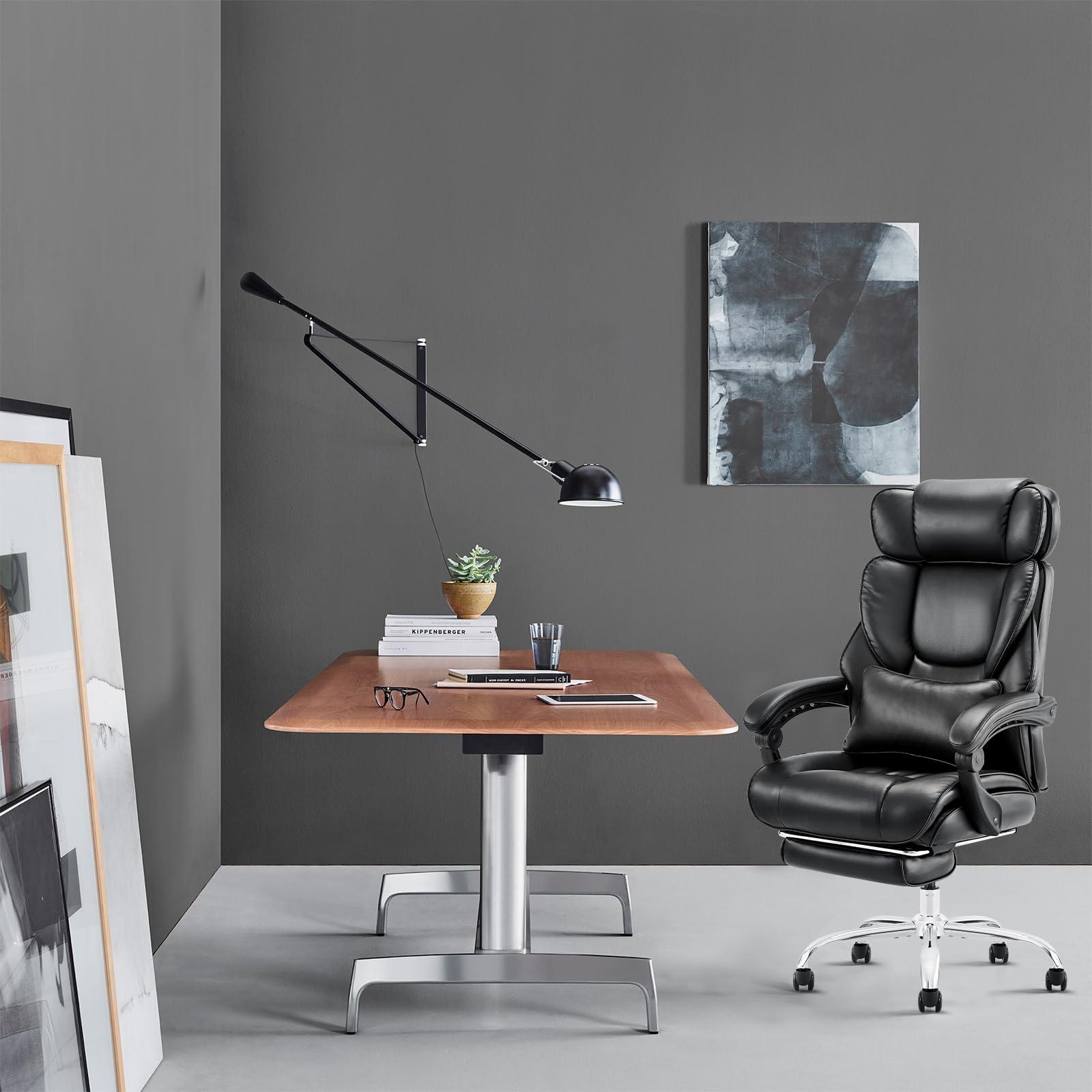 COLAMY Office Chair with Retractable Footrest, Ergonomic High Back Design Executive Computer Desk Chair with Removable Lumbar Pillow, 90-135°Reclining, Thick Bonded Leather for Home Office Work, Black - Image 9