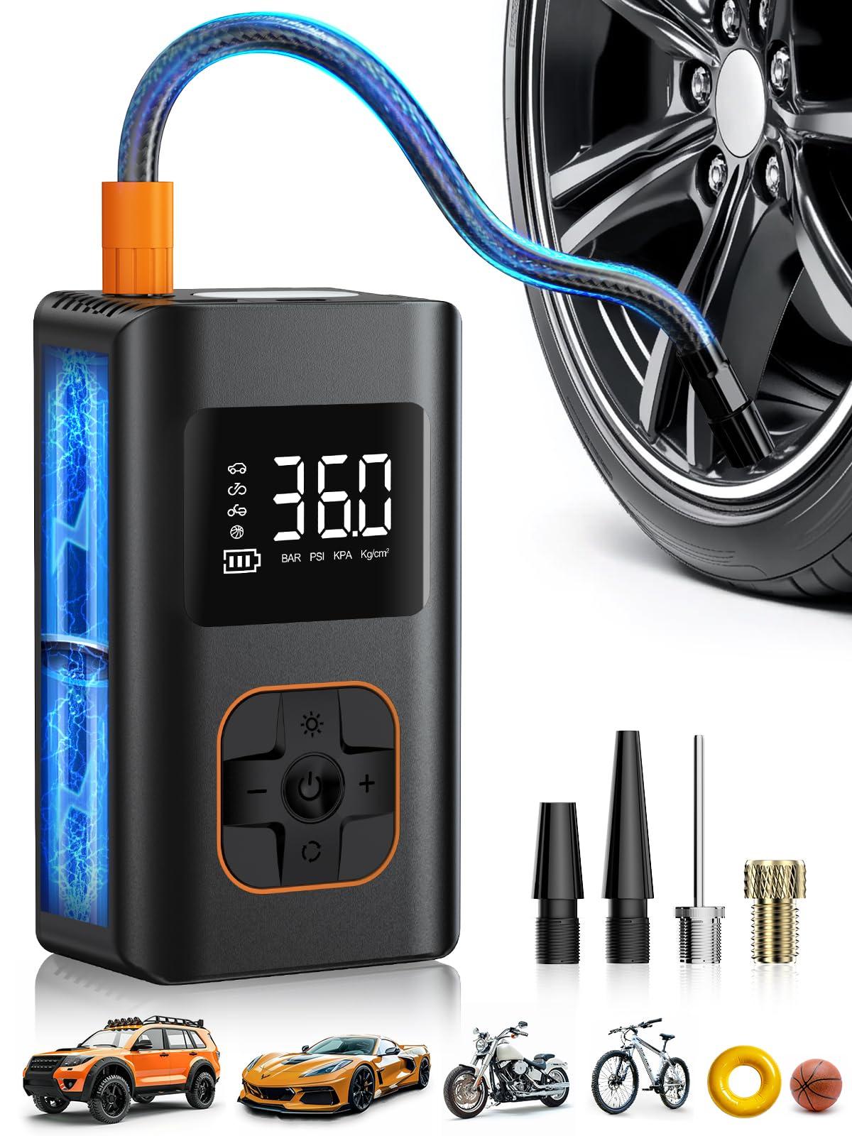 Tire Inflator Portable Air Compressor, 8000mAh Cordless Air Pump for Car Tires, 150 PSI Electric Bike Tire Pump with LED Light and Digital Pressure Gauge for Motorcycle, Auto, Ball, Bicycle