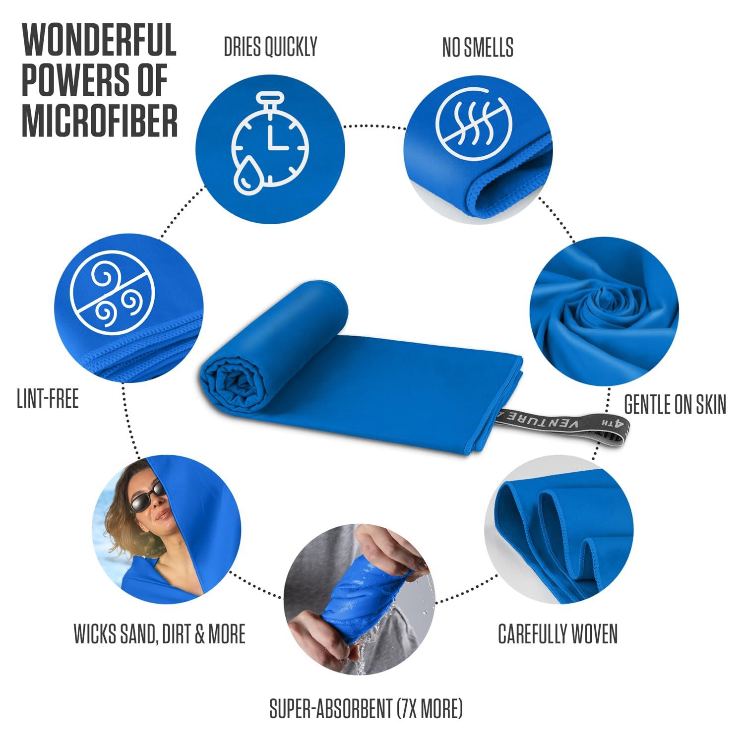 VENTURE 4TH Quick Dry Towel. Microfiber Travel Towel Ideal for Camping, Hiking, Backpacking, Gym. Lightweight & Fast Drying Travel Towels for Body. Compact & Easy to Pack - Blue Medium - Image 7