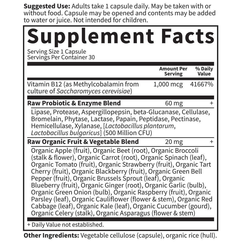 Garden of Life B12 - Vitamin Code Raw B-12 - 30 Capsules, 1,000mcg Whole Food B12 Methylcobalamin for Energy, Vegan Methylcobalamin B12 Vitamin plus Probiotics & Enzymes, Gluten Free Supplements - Image 6