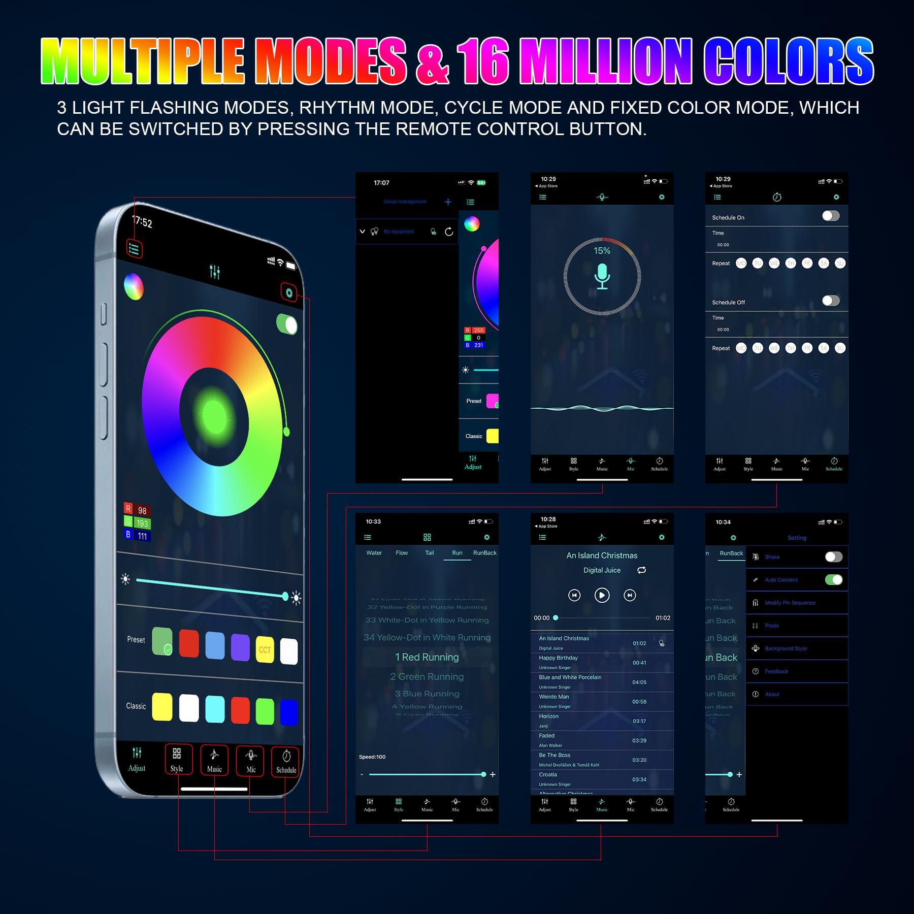 LivTee Smart LED Car Lights Interior with USB Port, LED Strip Fiber Optic Ambient Lighting Car, Wireless App Control, Sync to Music, Car Decorations Interior Accessories Gifts for Women Men, 6 in 1 - Image 5