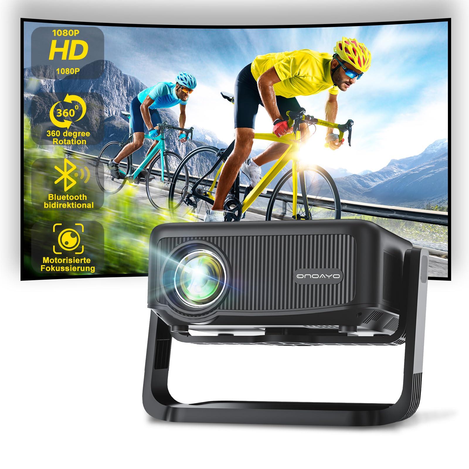 [360°Adjustable Stand] Mini Projector with WiFi and Bluetooth: Electric Focus & Auto Keystone 1080P 500 ANSI Bluetooth Projector, ONOAYO AY3 Portable Movie Phone Projector for Home Upgrade Black