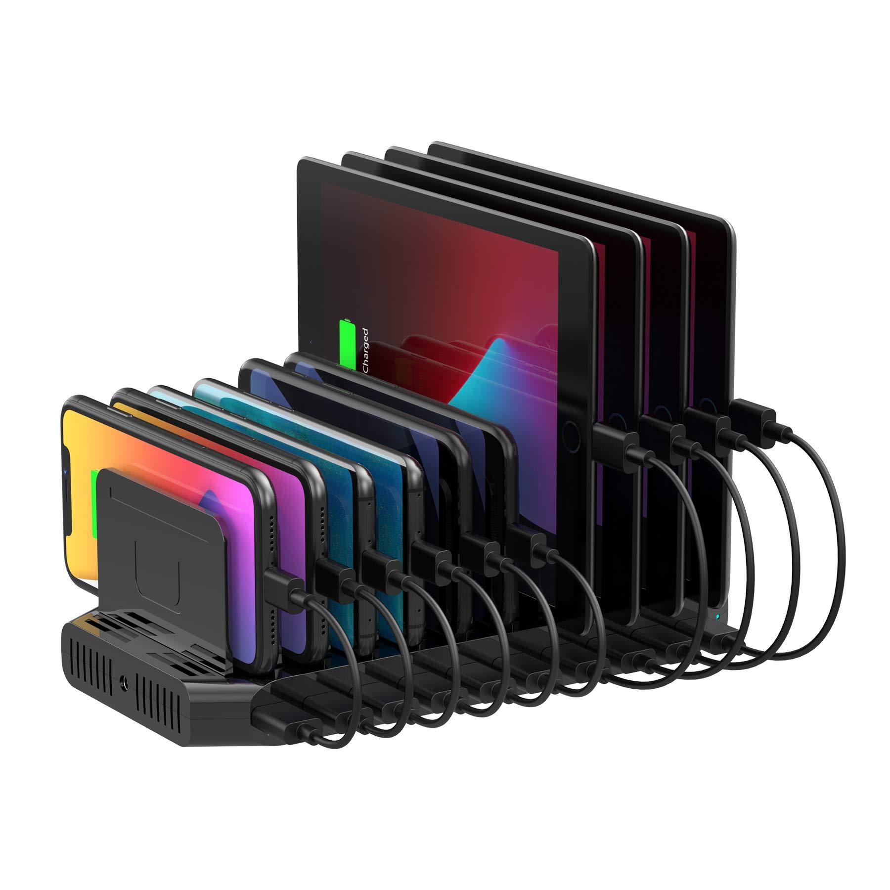Unitek USB Charging Station, 10 USB Fast Ports Charge Docking Station and Adjustable Dividers, Multi Device Charger Organizer Compatible with iPad, iPhone, Tablet and Cell Phone - Image 1