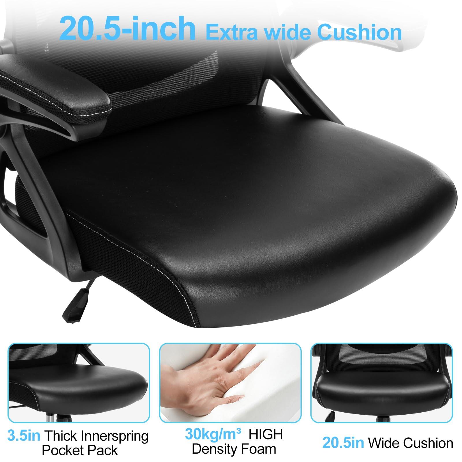 Seevoo Ergonomic Office Chair, Desk Chair with Adjustable Lumbar Support, High Back Mesh Chair with Blade Wheels, Executive Chair for Home Office - Image 3