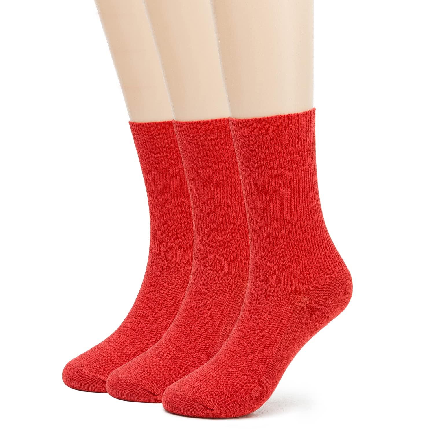 Remorty Womens Colorful Basic Sock -Unique Knit Cotton Crew Socks 3 Pack