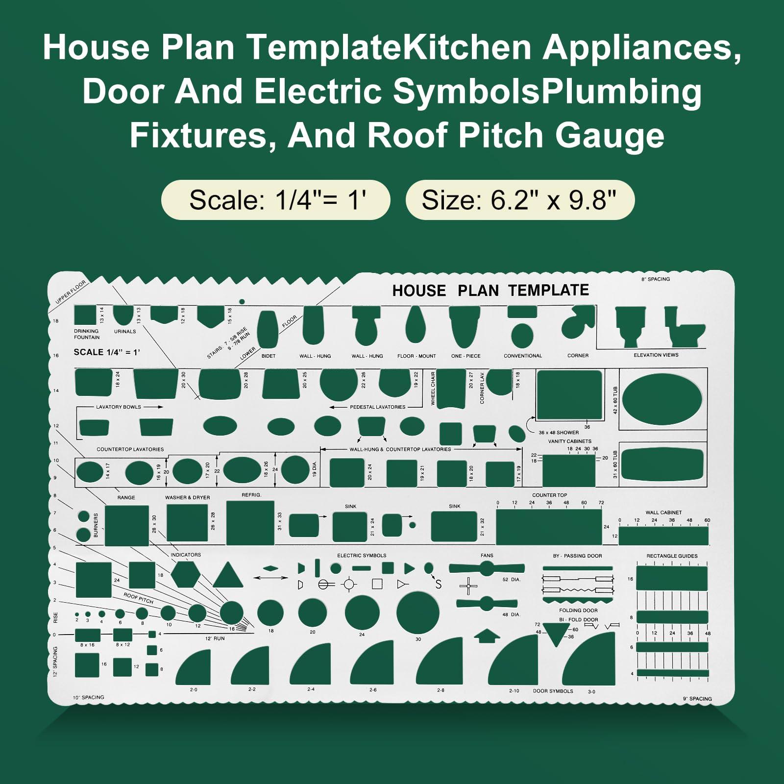 ENJOYLink 3 Pcs Interior Design Drawing Templates Including a House Floor Plan Template, a Furniture Template and an Interior Design/Kitchen/Bedroom Reusable Stencils for Drawing & Drawing Tools - Image 4