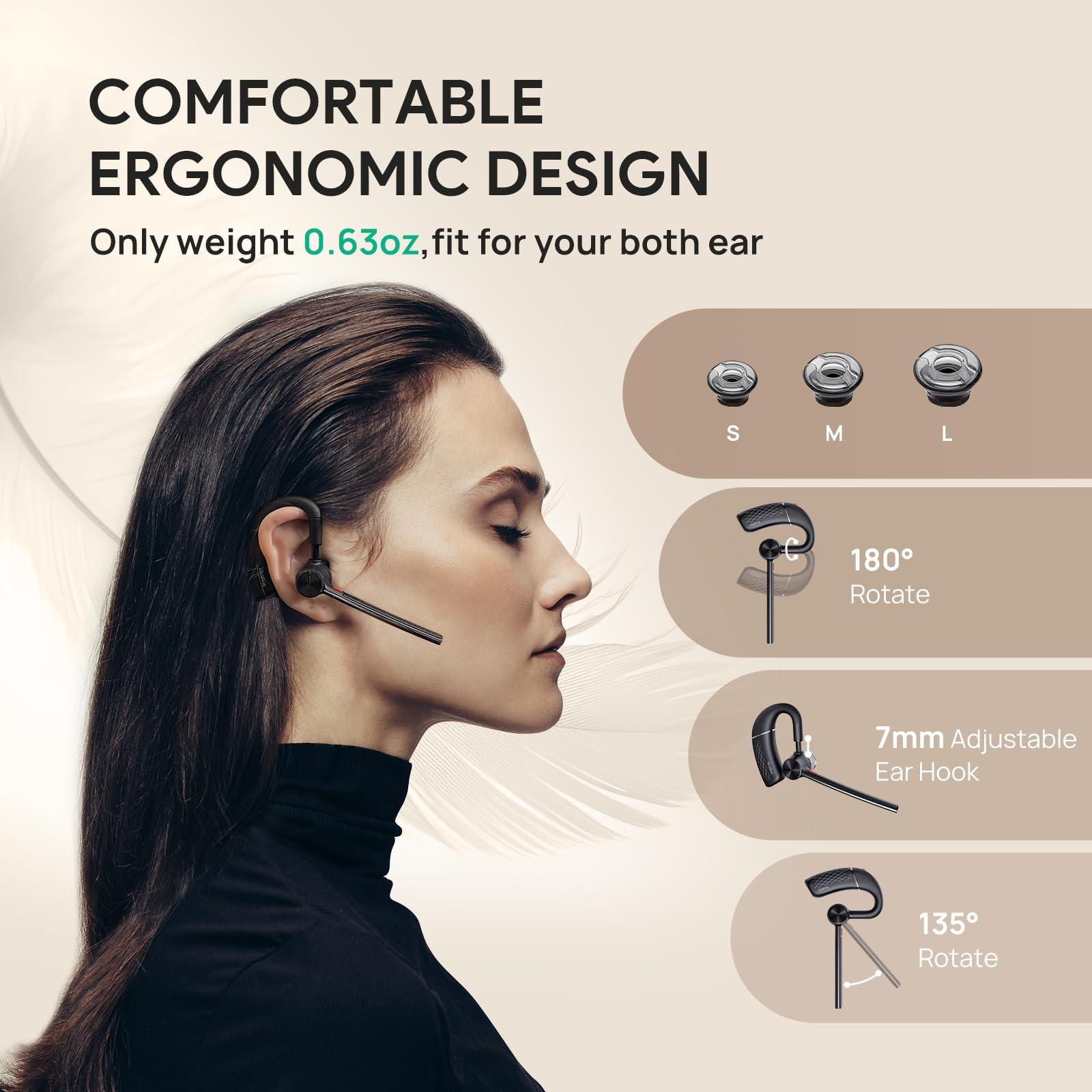 Yealink BH71 Lite Bluetooth Headset,Wireless Earpiece with 4 Noise Cancelling Microphone,10H Talk Time, Adjustable Ear Hook,Bluetooth Earphones for Cell Phone,Driving,Office Work - Image 4