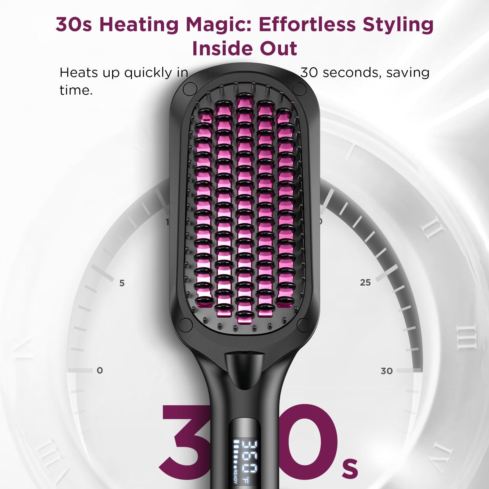 Reviio 30s Fast Heating Hair Straightener Brush - Ionic Anti-Frizz, Anti-Scald, Auto Temp Lock & Auto-Off, Worldwide Voltage, Black - Image 2
