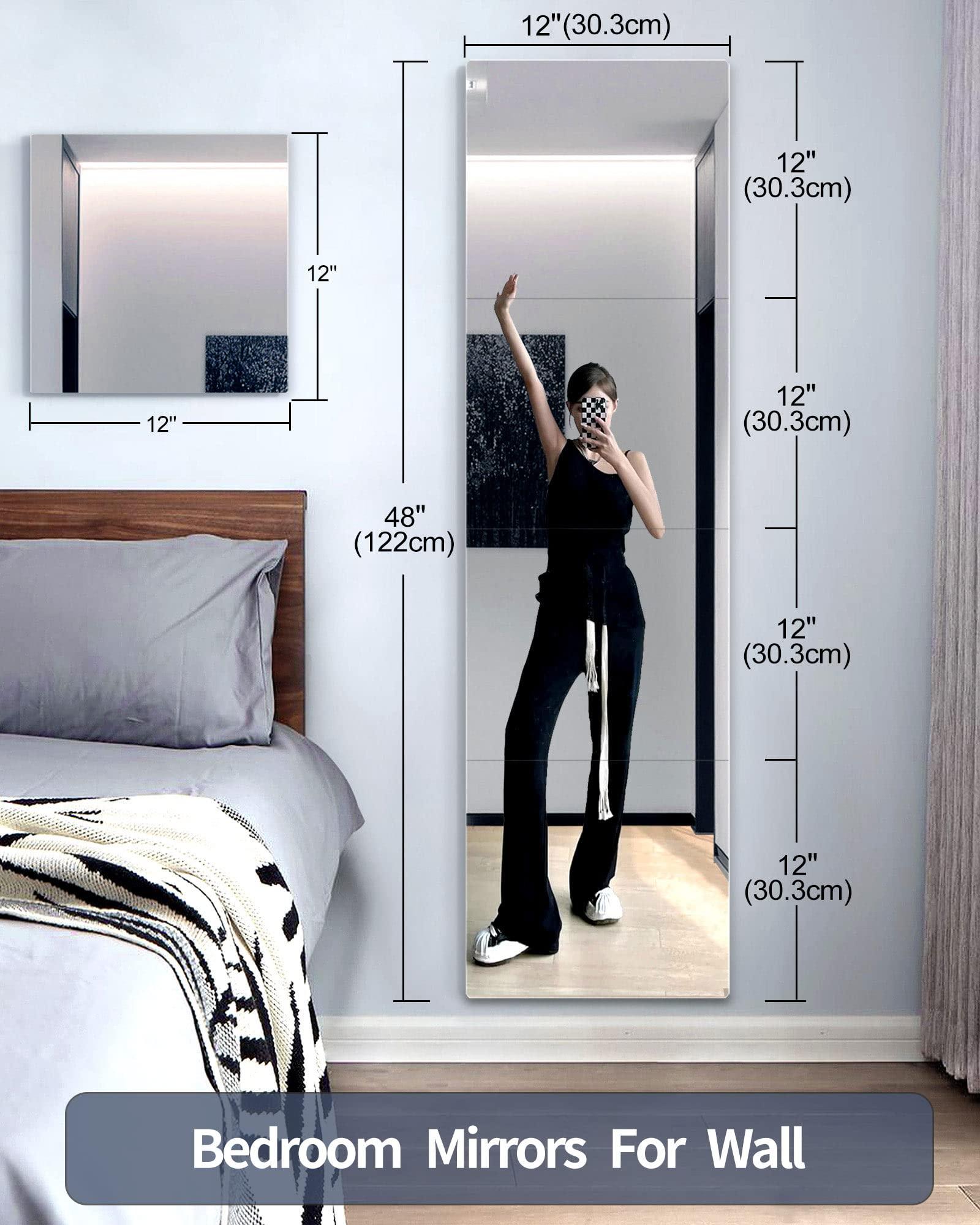 SAFEE MRROR Wall Mirror Full Length Mirror for Bedroom Full Body,Shatterproof Mirror for Kids Tiles,Large 12"x12"x4 Pcs,Unbreakable Frameless Acrylic Gym Mirrors - Image 2