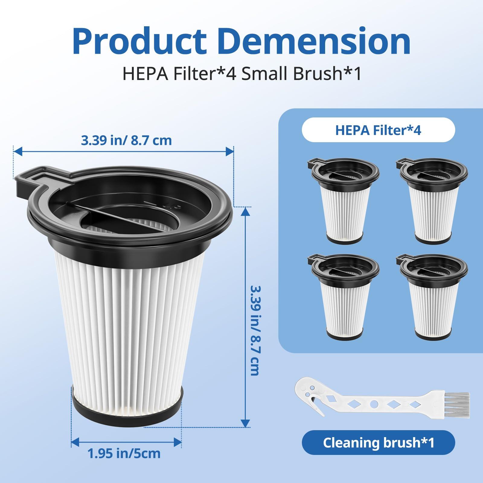 4 Pack Replacement Filters Compatiable with Wyze Cordless Vacuum Cleaner, Removable and Washable HEPA Filter Accessories Part Set with 1 Cleaning Brush for Wyze Handheld Cordless Vacuum Cleaner - Image 2