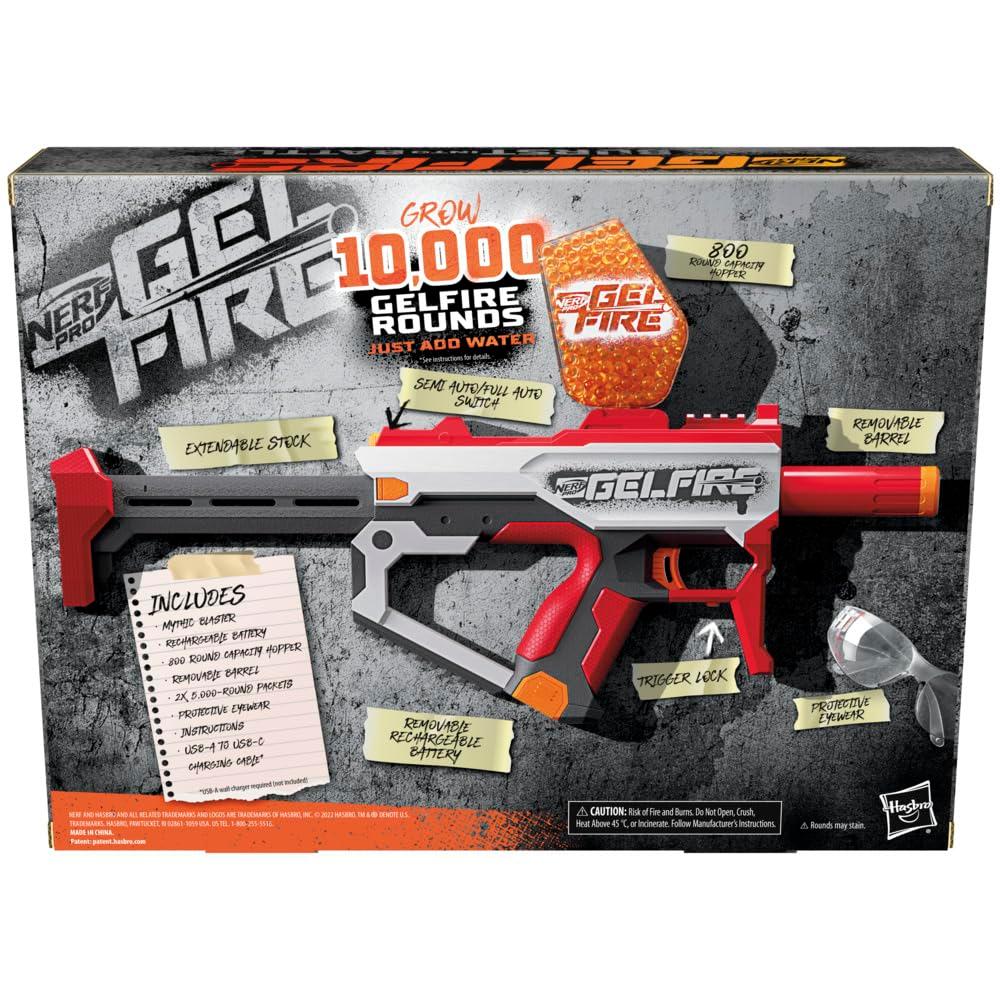 Nerf Pro Gelfire Mythic Full Auto Blaster & 10,000 Gelfire Rounds, 800 Round Hopper, Rechargeable Battery, Eyewear, Ages 14 & Up - Image 6