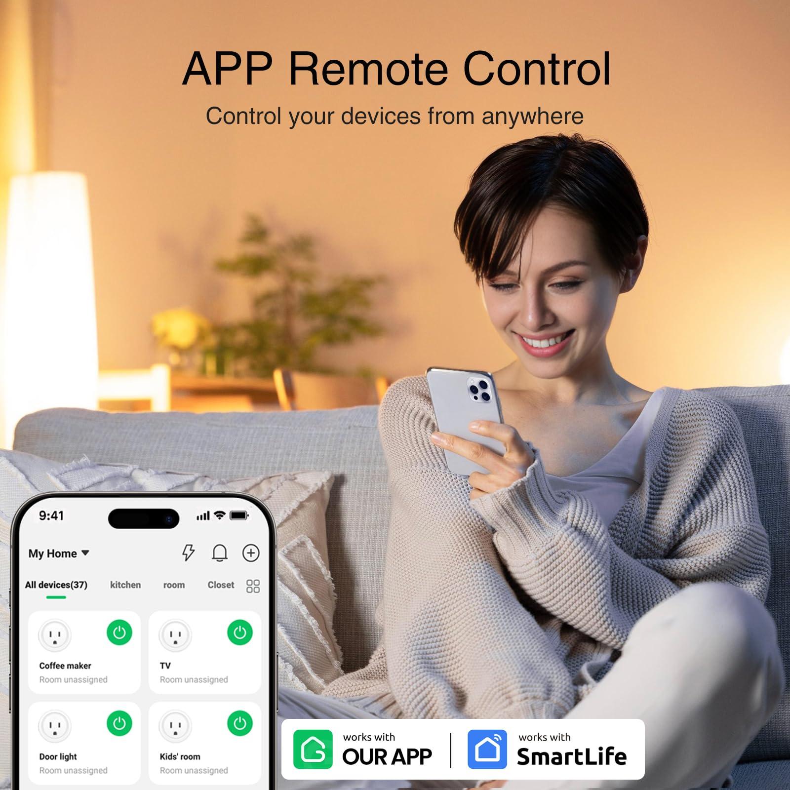 GHome Smart Plug, WiFi Smart Plugs Work with Alexa and Google Home, Smart WiFi Outlet with Remote Control and Timer Function, 2.4GHz Wi-Fi Only, No Hub Required, ETL FCC Listed, White (4 Pack) - Image 2