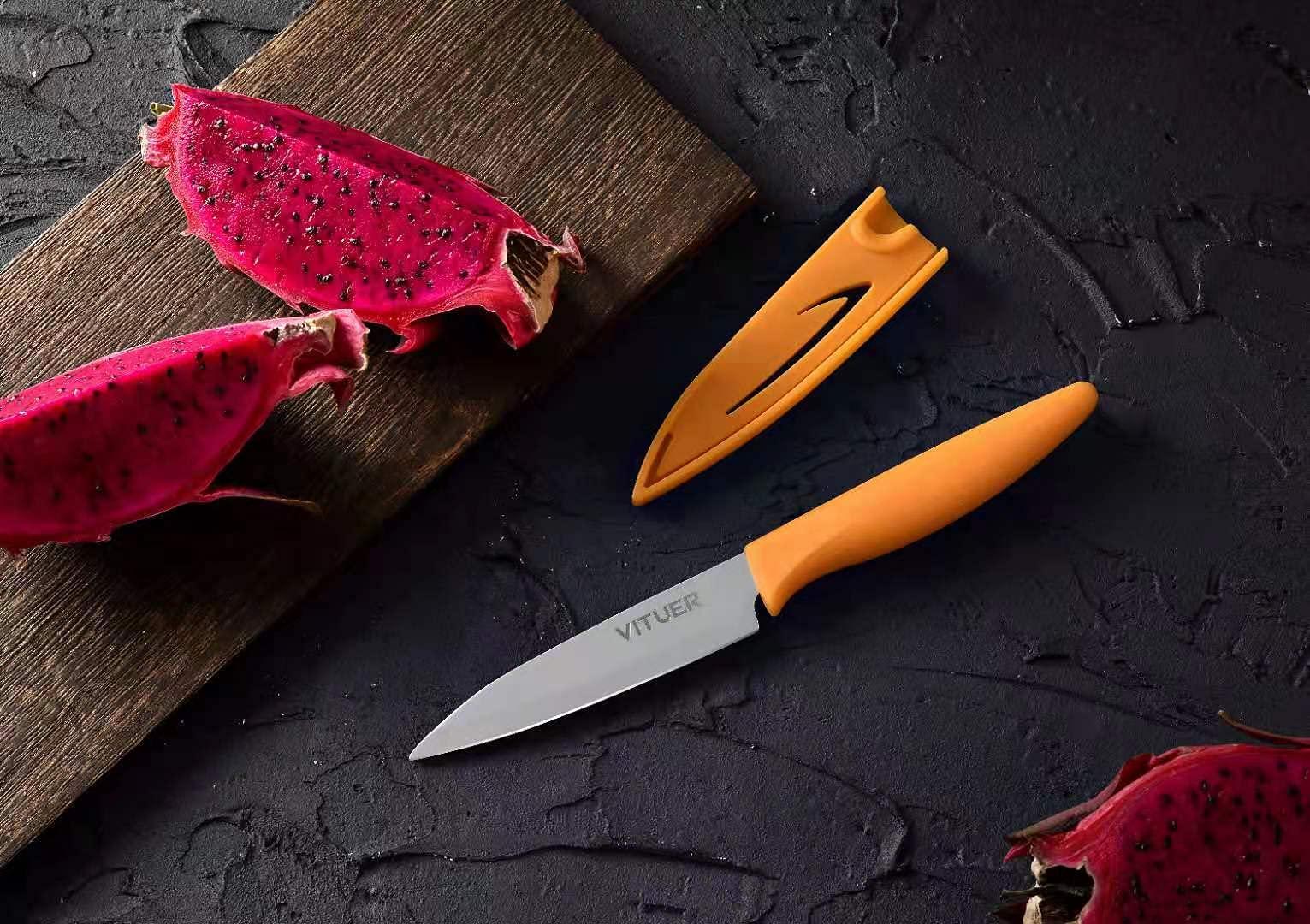 VITUER Paring knife, 4PCS Paring knives (4 Knives and 4 Knife cover), 4 Inch Peeling Knife, Fruit and Vegetable Knife, Ultra Sharp Kitchen Knives, German Steel, PP Plastic Handle - Image 4