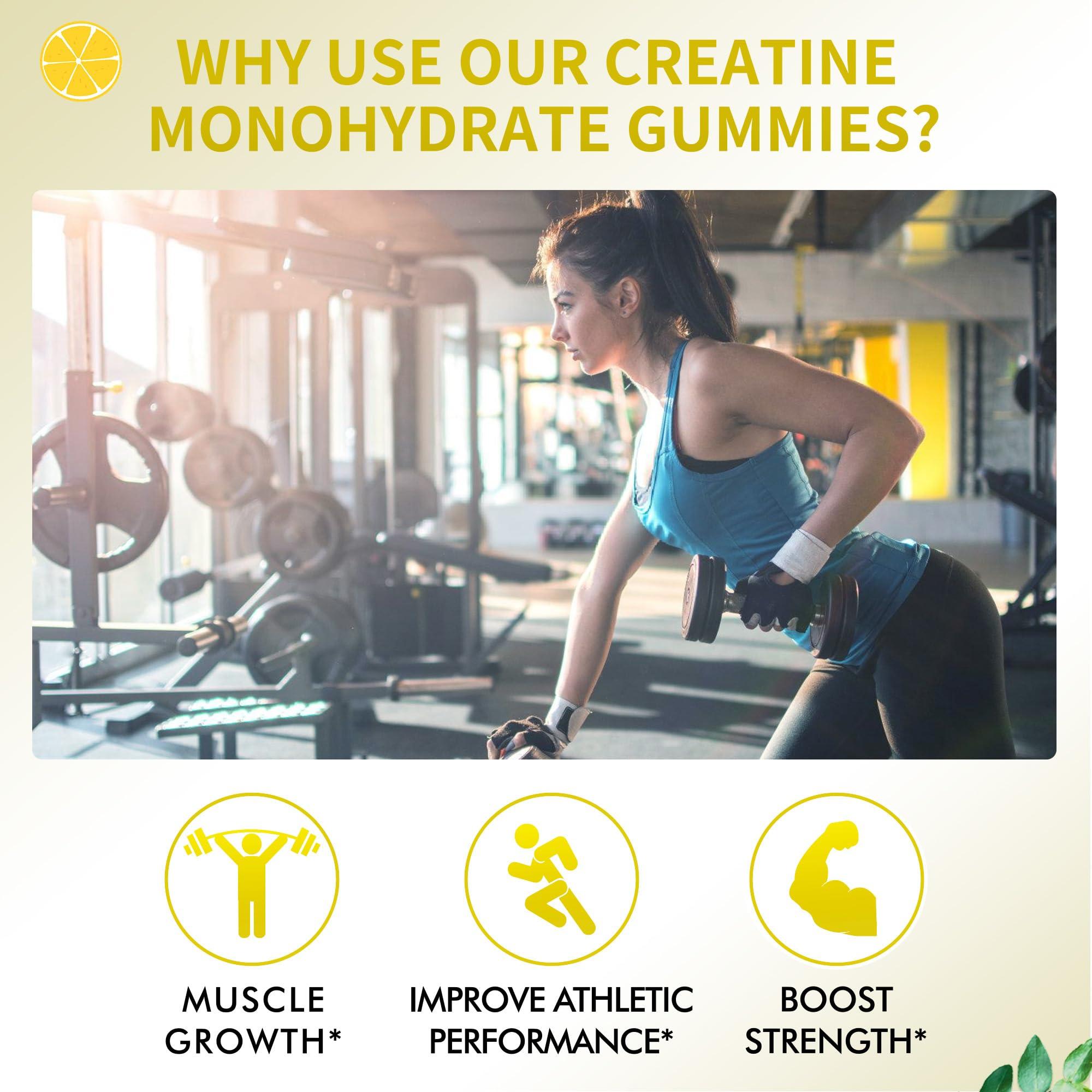 NOAVII Creatine Monohydrate Gummies 5000mg for Men & Women, Chewables Creatine Monohydrate for Muscle Strength, Muscle Builder, Energy Boost, Pre-Workout Supplement-90 Lemon Gummies - Image 3