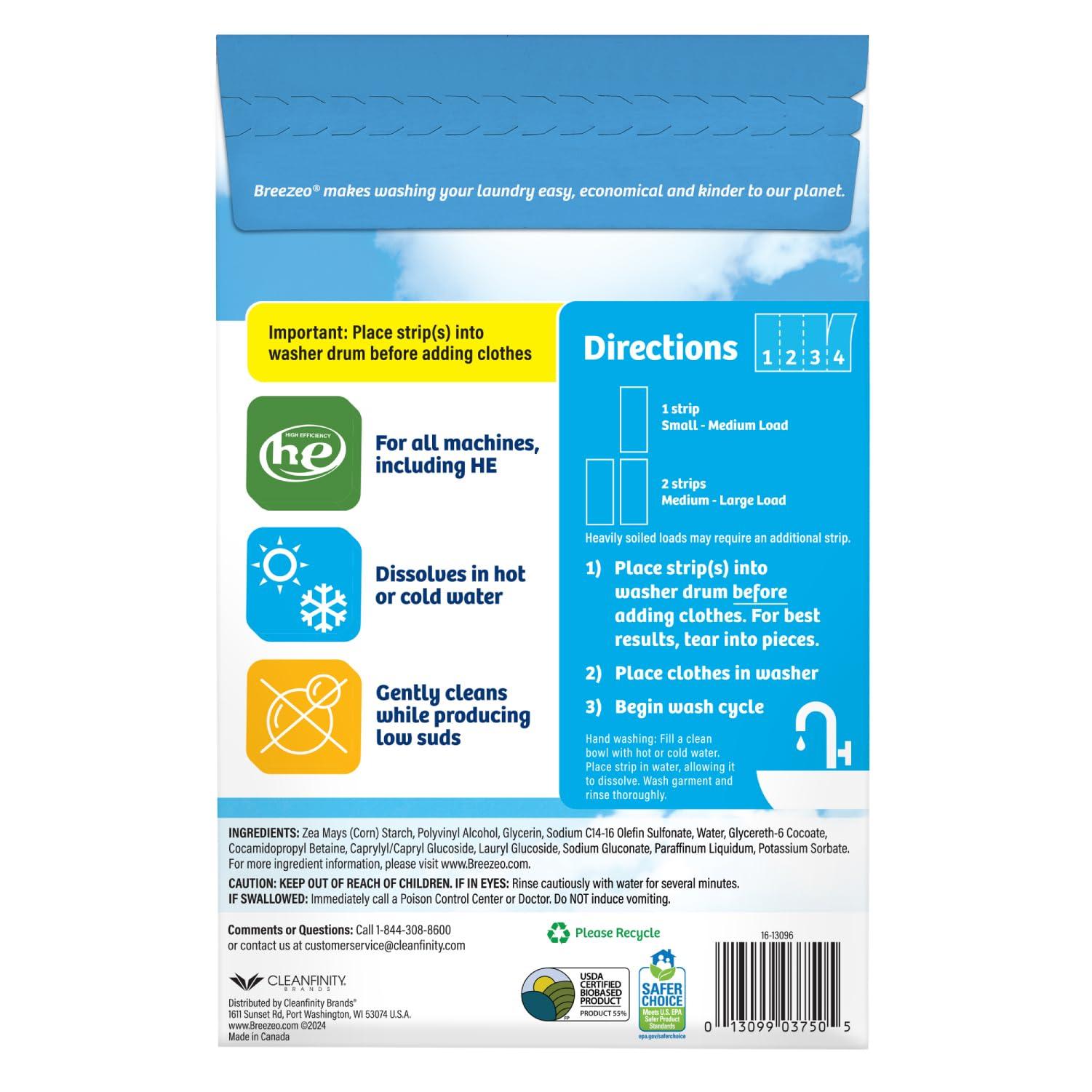 Breezeo Laundry Detergent Strips (48 strips) – Free & Clear - More Convenient than Pods, Pacs, Liquids or Powders – Great for Home, Dorm, Travel, Camping & Hand-Washing - Image 2