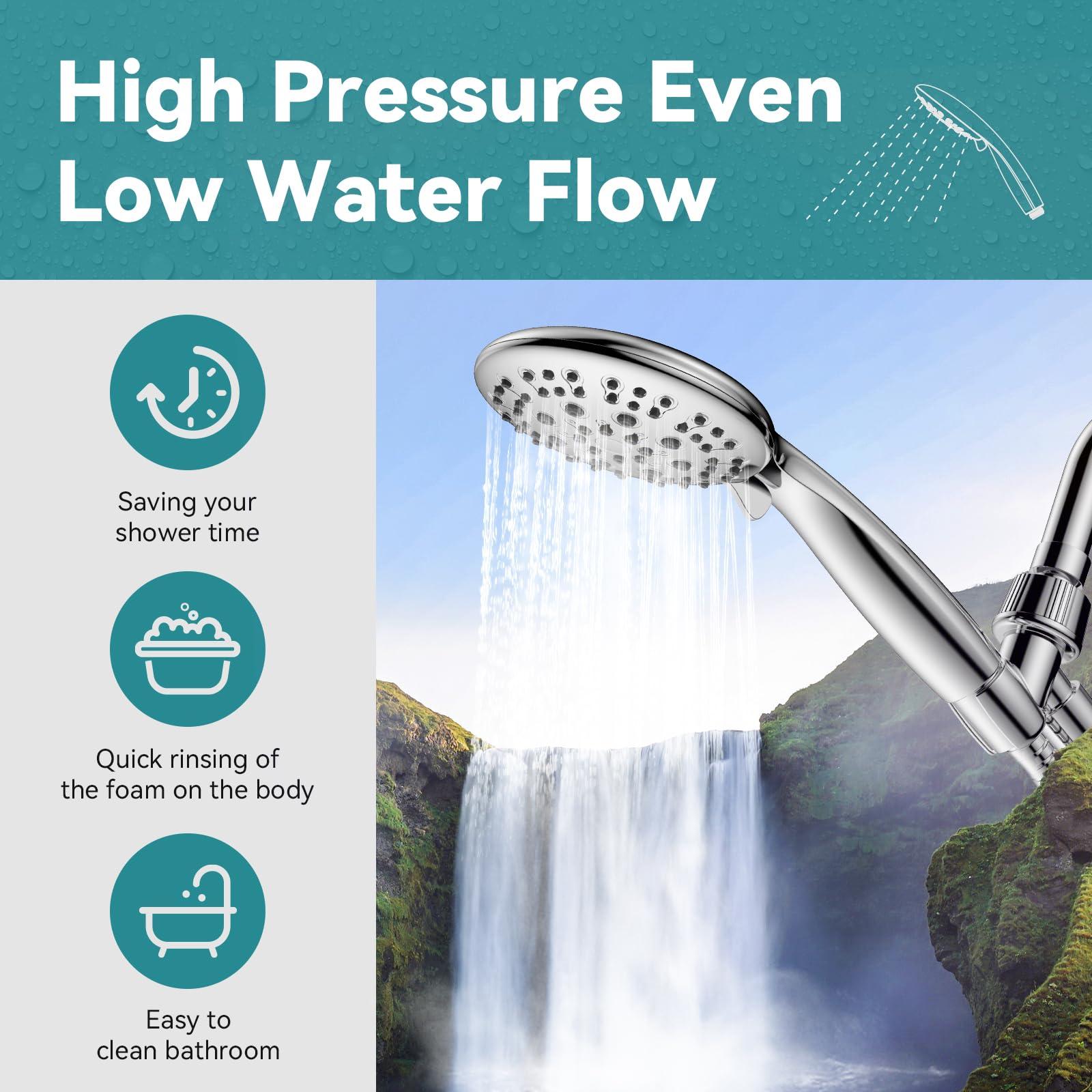 High Pressure Shower Head with Handheld, JDO 6 Spray Settings Handheld Showerhead, 4.3" High Flow Rain Showerhead Set with 59" Stainless Steel Hose and Adjustable Bracket for Bathroom, Gym, Hotel - Image 3