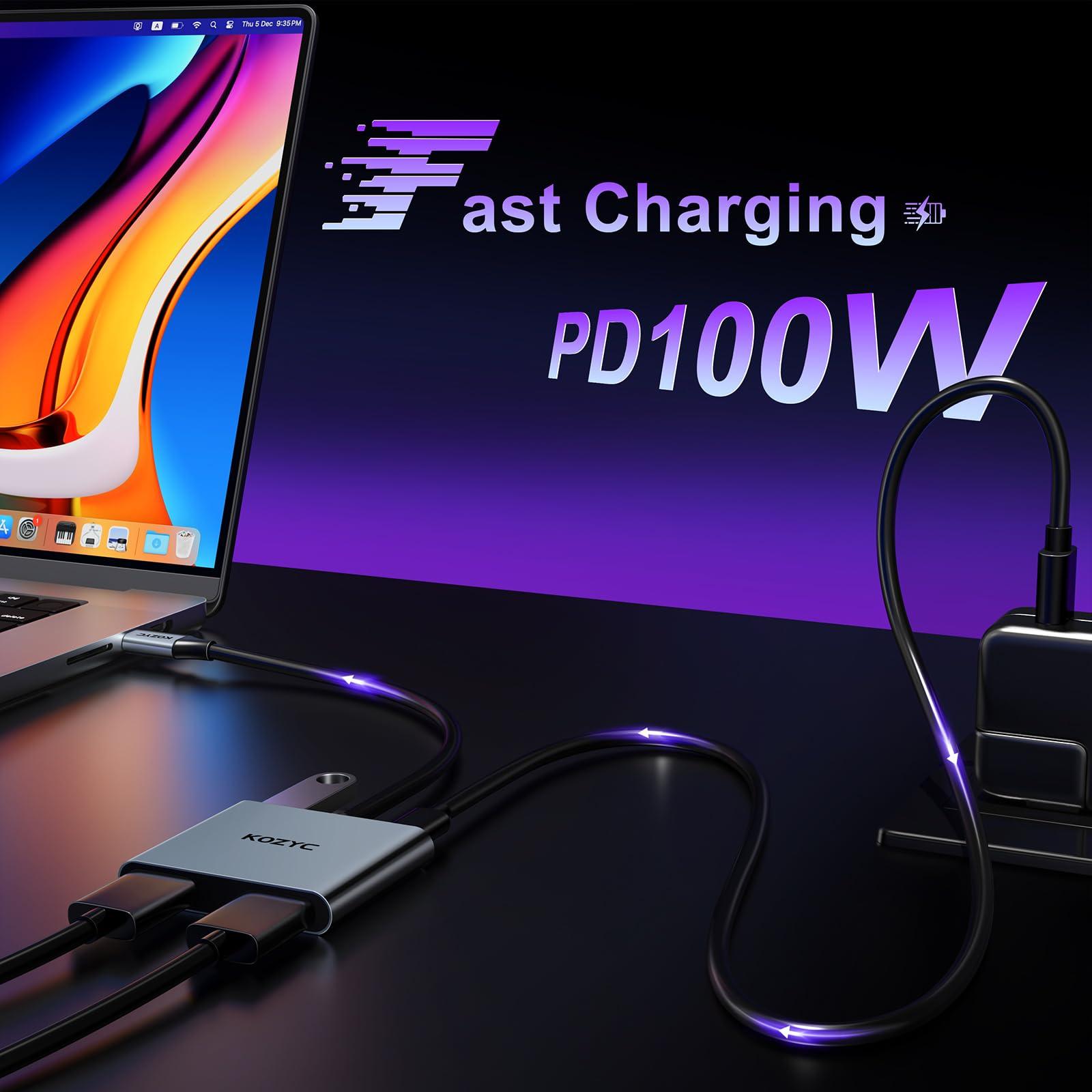 USB C to Dual HDMI Adapter 4K@30Hz, KOZYC USB C Hub Multiport Adapter with 2xHDMI, USB 3.0, 100W PD, Support USB C to HDMI Splitter Extended Display for MacBook Pro (MST is not Supported on MacOS) - Image 3