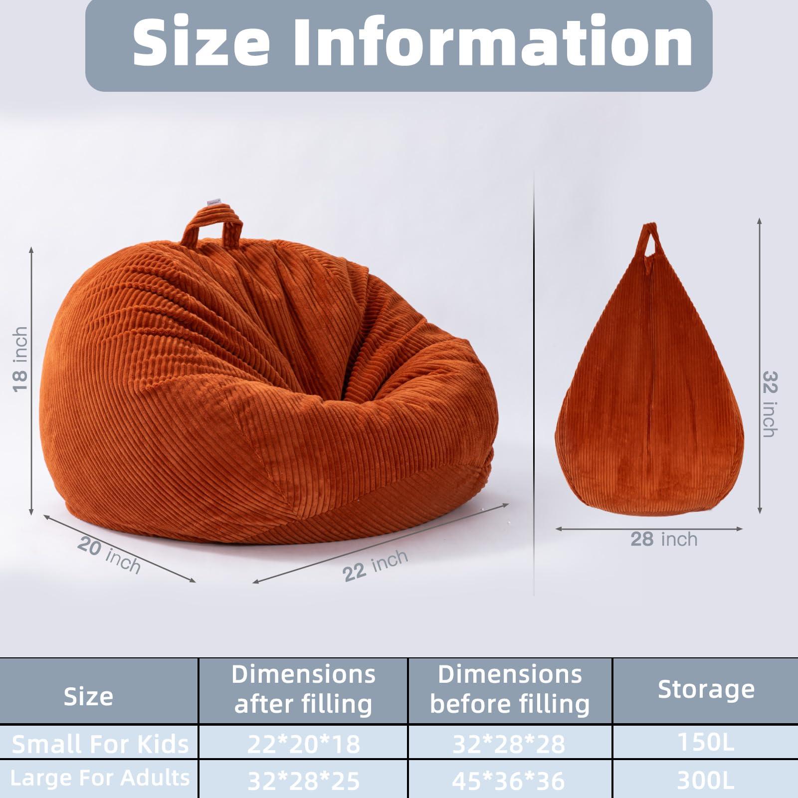 Stuffed Animal Storage Bean Bag Cover (No Filler), Corduroy Kids & Toddler Bean Bag Chair for Teens & Adults, Toy Storage Organizer, Comfy Sofa for Playroom (Dove Gray, Kids (Cover Only) - Image 2