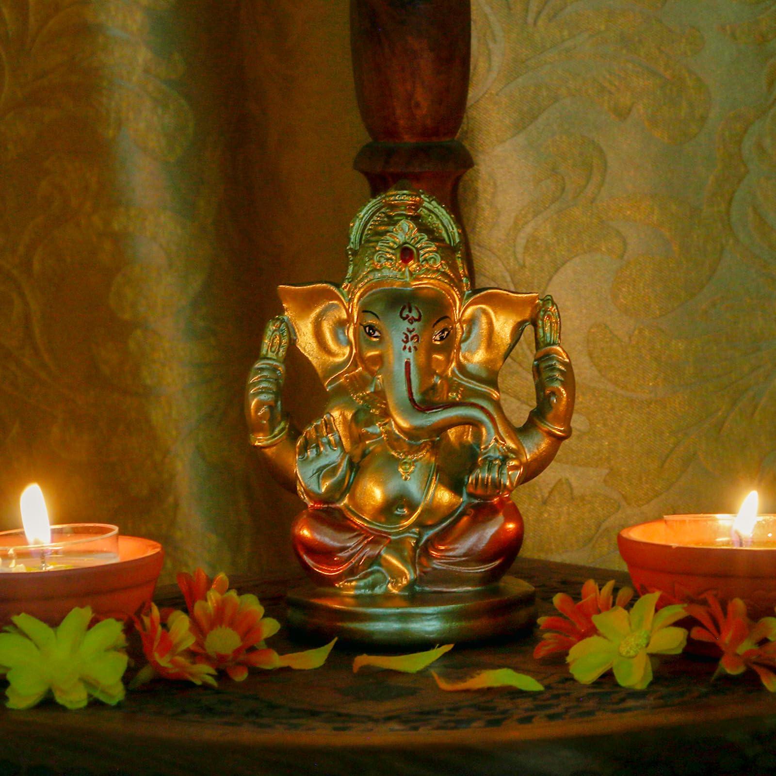 Indian God Lord Ganesha Statue - 5" H Hindu God Ganesh Idol for Diwali Gifts Meditation Yoga Room Altar Decoration Home Temple Mandir Pooja Item - Image 5